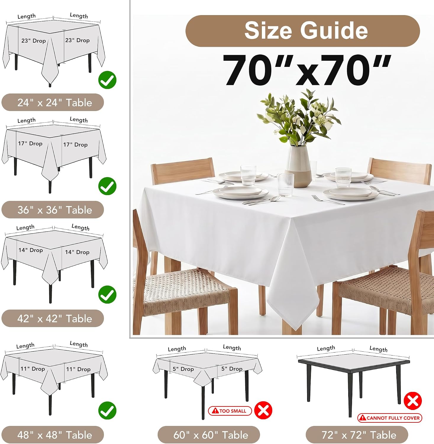 Detalle 2 de Fitable Tablecloths, 70 x 70 Inch