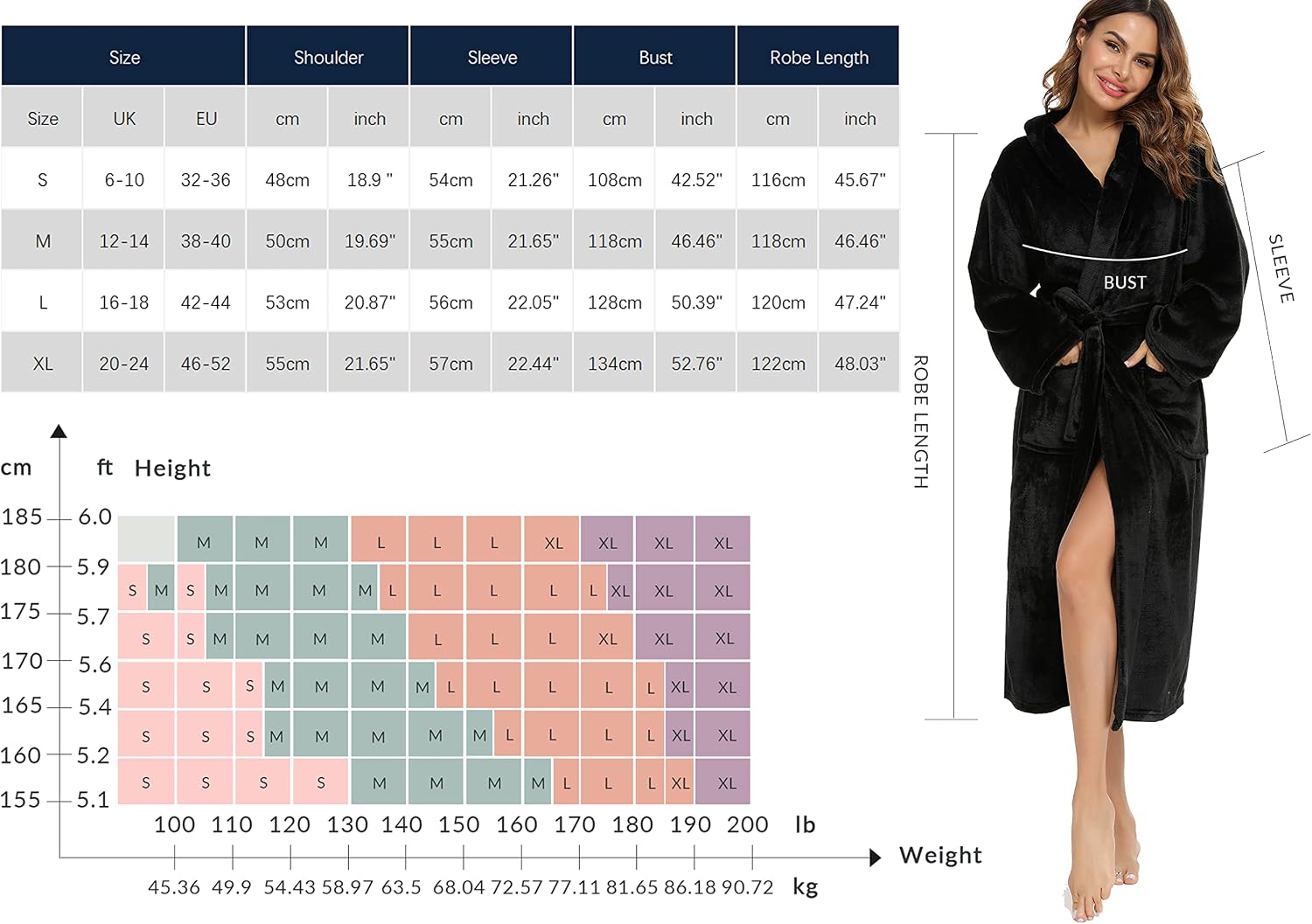 Thumbnail 5 de Vlazom Robe de chambre polaire femme à capuche en flanelle douce