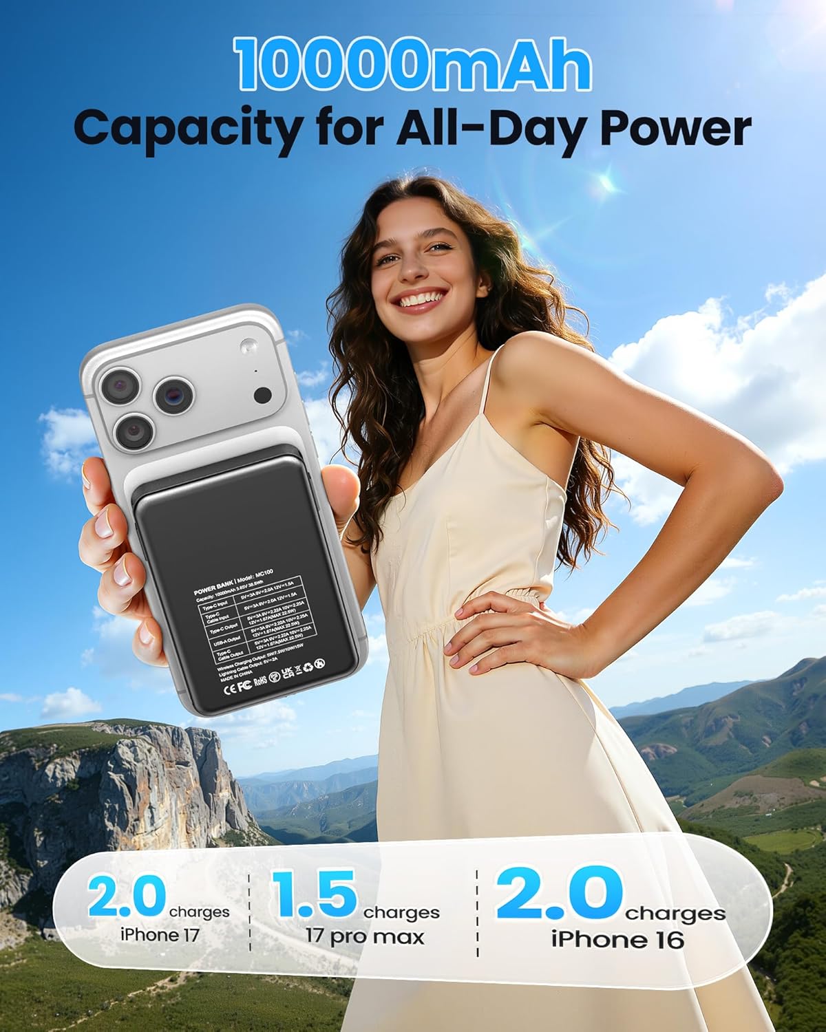 Thumbnail 3 de PDBEST Magnetic Power Bank with Built-in Cables (10000mAh) – 22.5W Fast Charging, 15W Wireless, LED Display