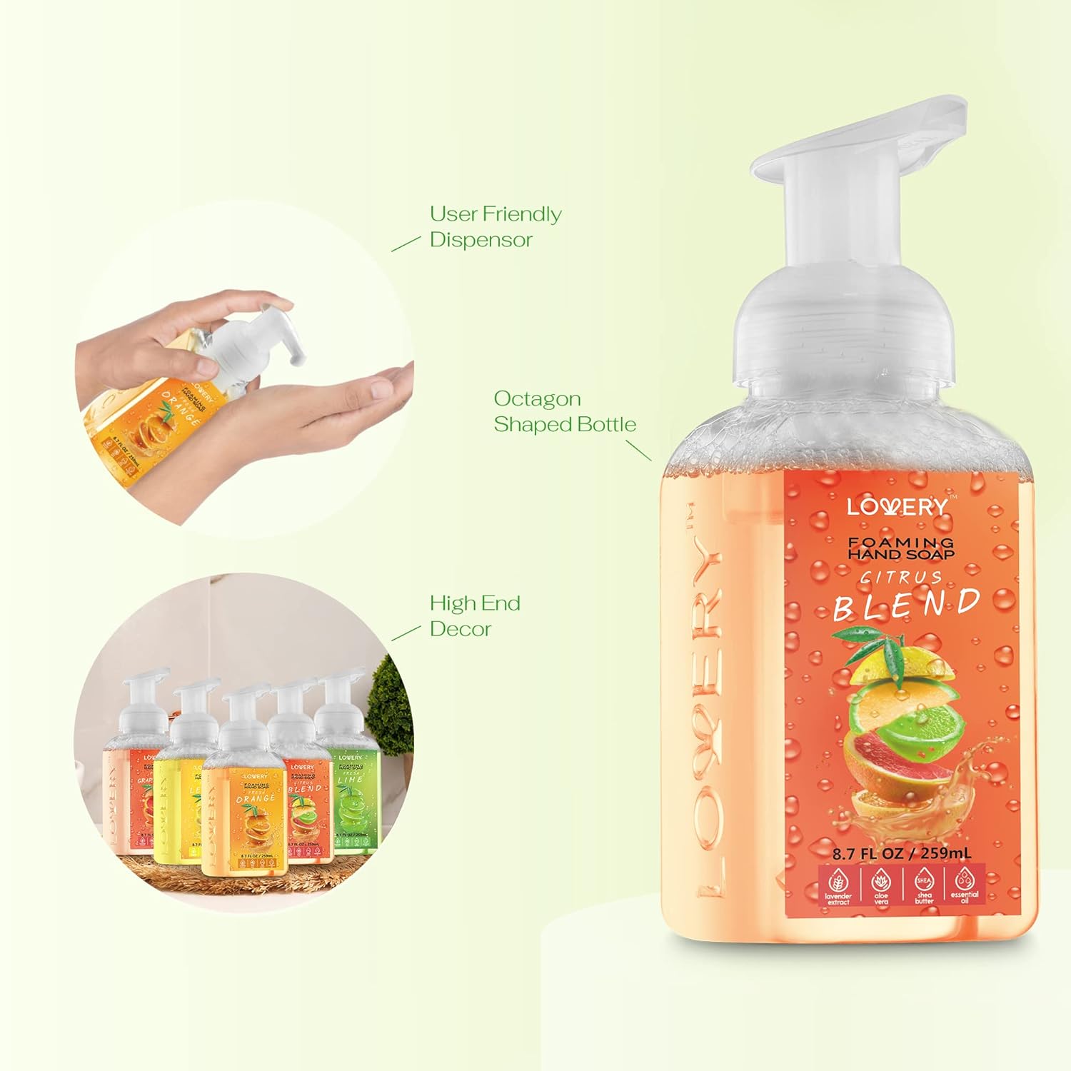 Detalle 2 de Lovery Foaming Hand Soap Pump (5-Pack) with Aloe Vera & Essential Oils