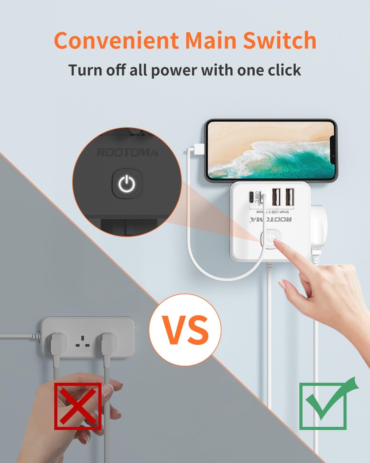 Thumbnail 4 de Extension Lead 5m with USB Slots – 3-Way Cube Power Extension with 4 USB (13A/3250W)