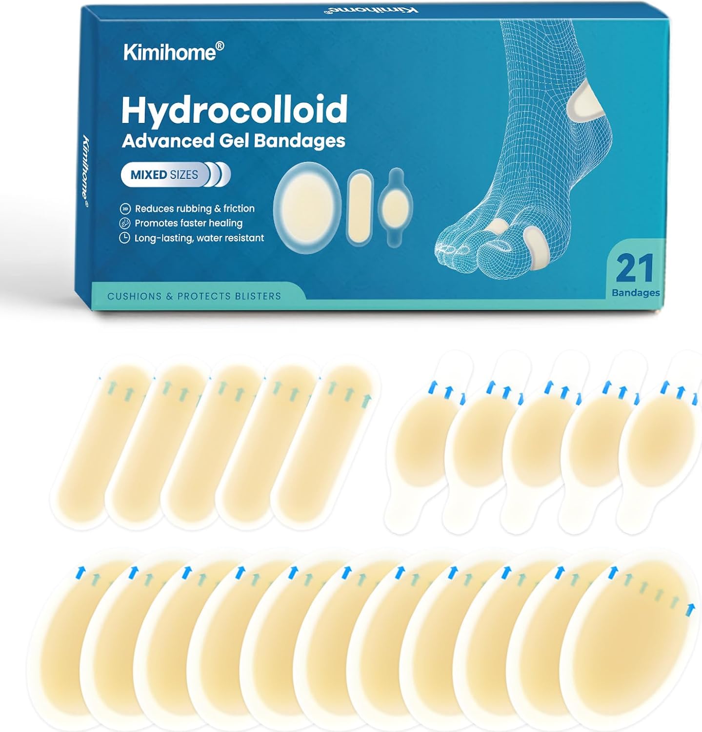 Detalle de Gel Pansement Ampoule – Pansements hydrocolloïdes pour les pieds (21 pièces)