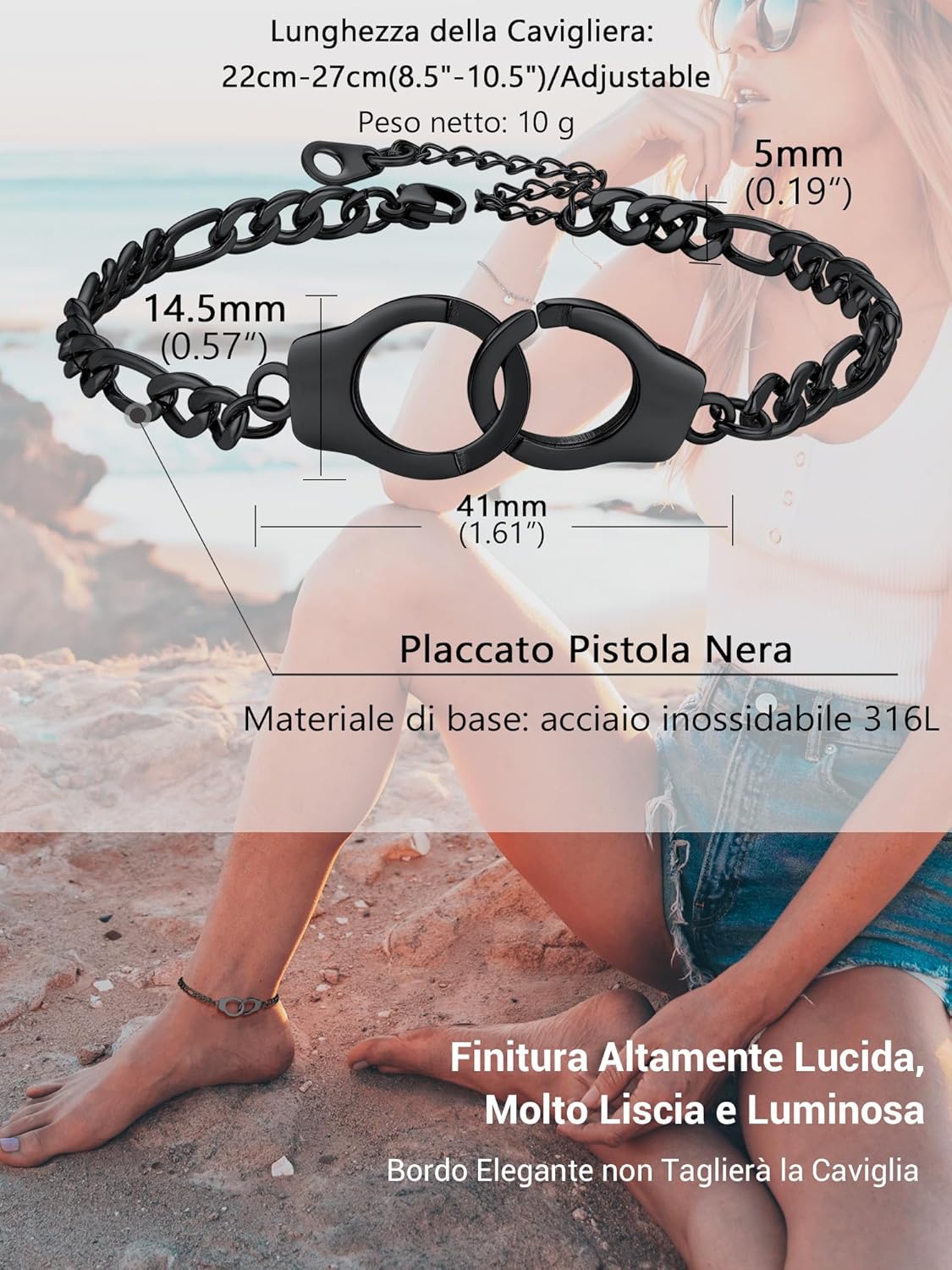 Thumbnail 5 de PROSTEEL Cavigliera a catena regolabile in acciaio inox (22+5 cm) tricolore, set impilabili per donna e uomo
