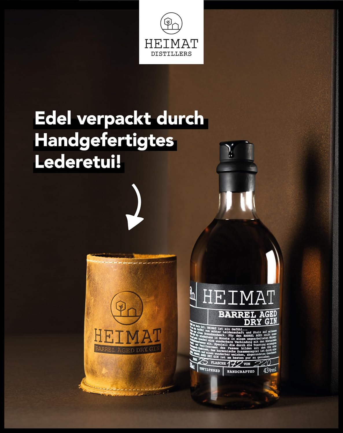 Thumbnail 2 de HEIMAT Barrel Aged Dry Gin 43% – 14 Monate im Ex-Bourbonfass gereift, Karamell & Vanille (500 ml)