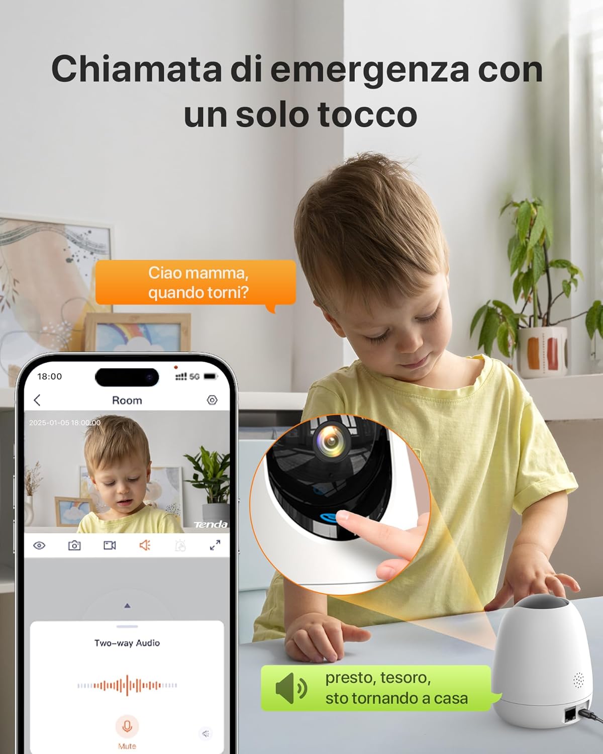 Thumbnail 5 de Tenda CP7V2.0 Telecamera WiFi Interna 360° PTZ, 5MP, Audio Bidirezionale e Rilevamento AI