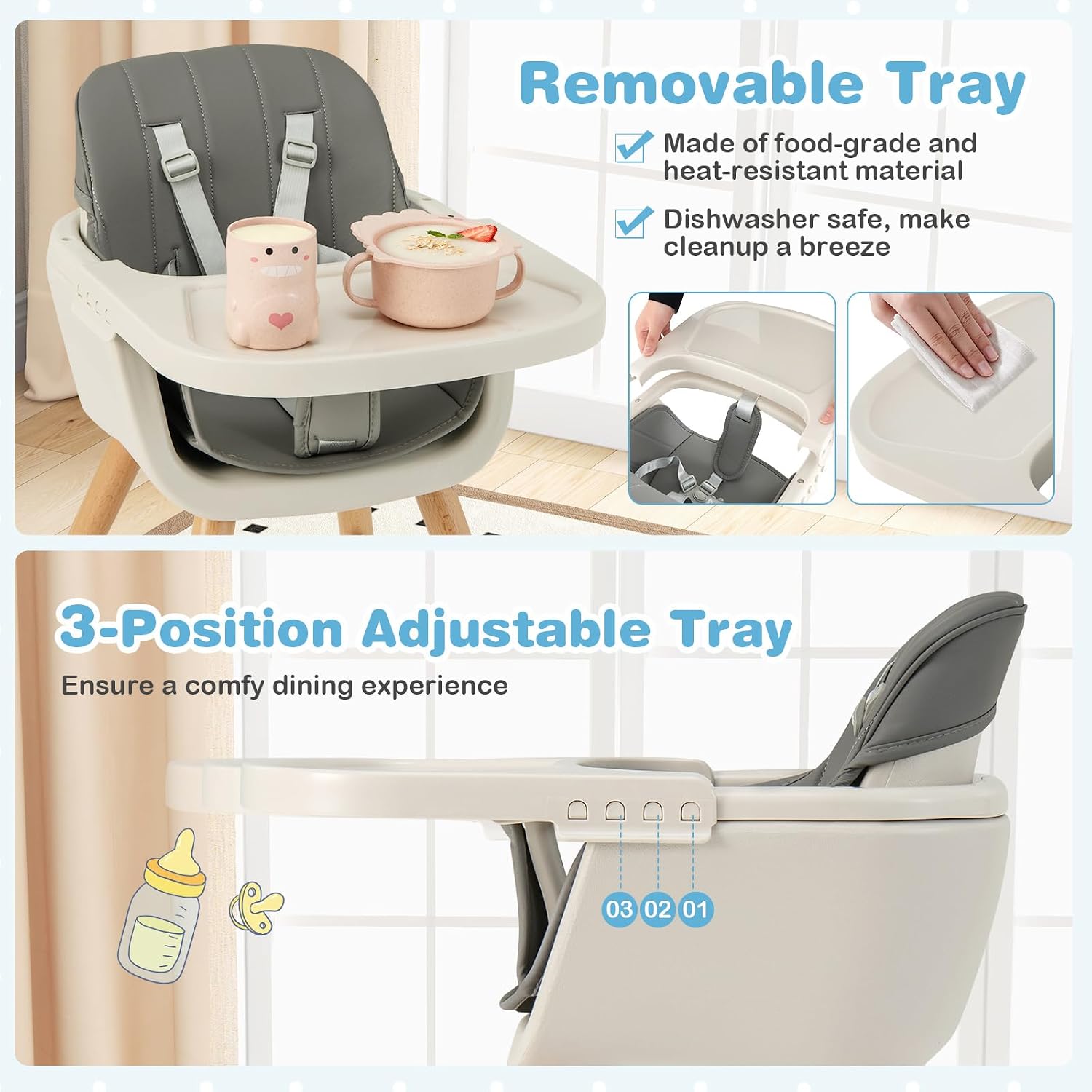 Thumbnail 2 de HONEY JOY 6-in-1 Convertible Baby High Chair with Removable Tray, Dark Gray