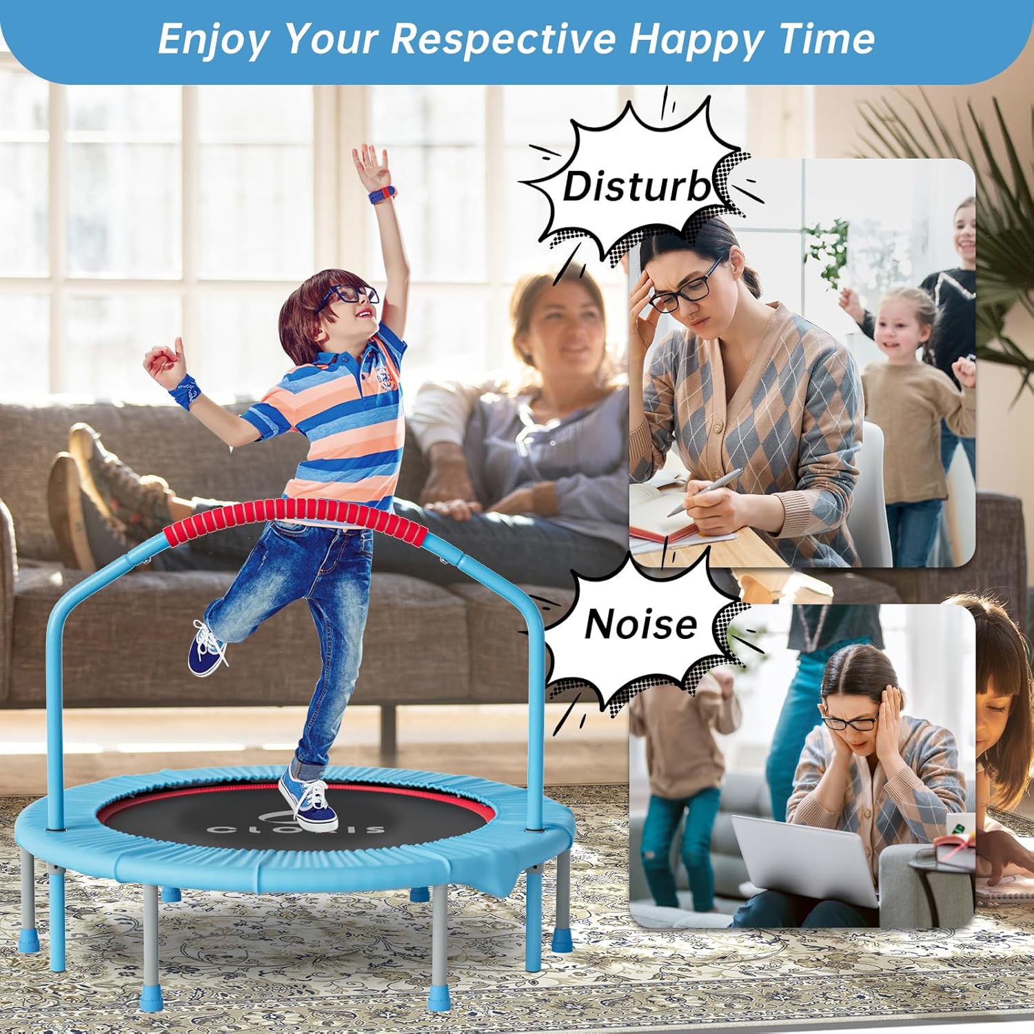 Thumbnail 3 de CLORIS 38in/48in Folding Trampoline – Safe, Portable Rebounder with Adjustable Foam Handle