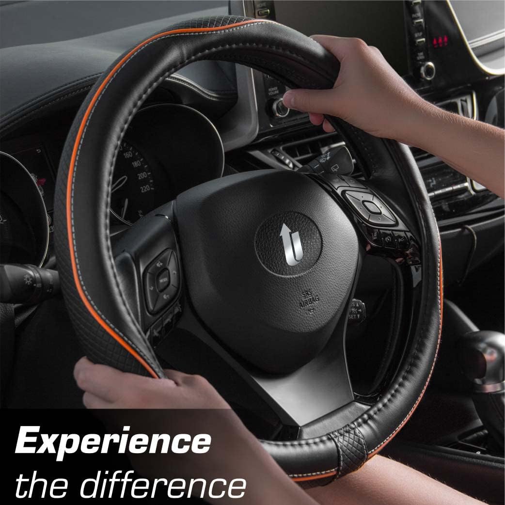 Thumbnail 4 de Upgrade4cars Orange & Black Leather Look Steering Wheel Cover