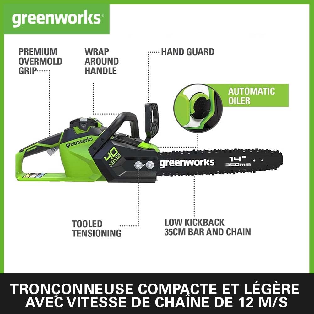Detalle 2 de Greenworks GD40CS15K2X Tronçonneuse 35 cm, 40V 🎋