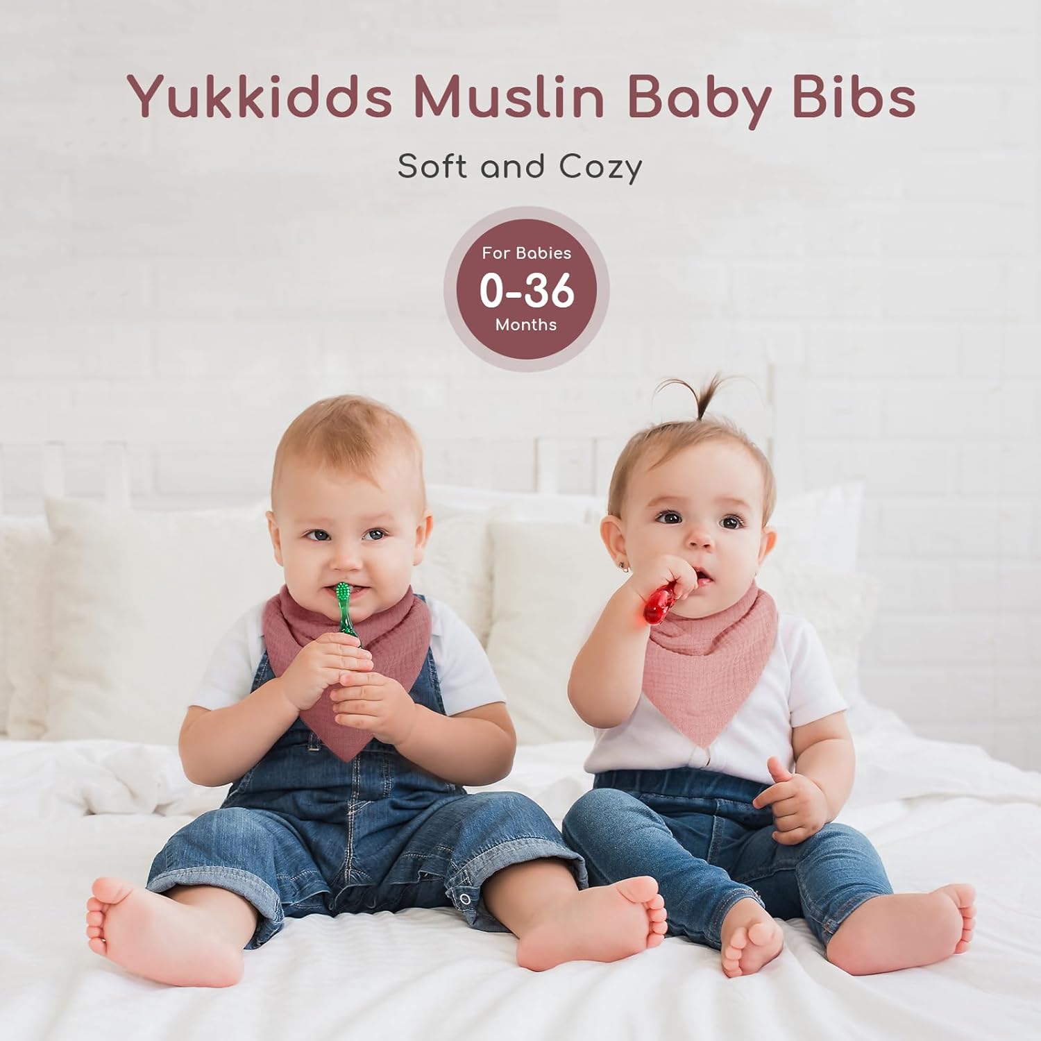 Detalle de Yukkidds Muslin Bibs 8 Pack Bandana Dribble Bibs – 100% Cotton, Adjustable Snaps, Teething Friendly (0–36 Months) Purple & Pink
