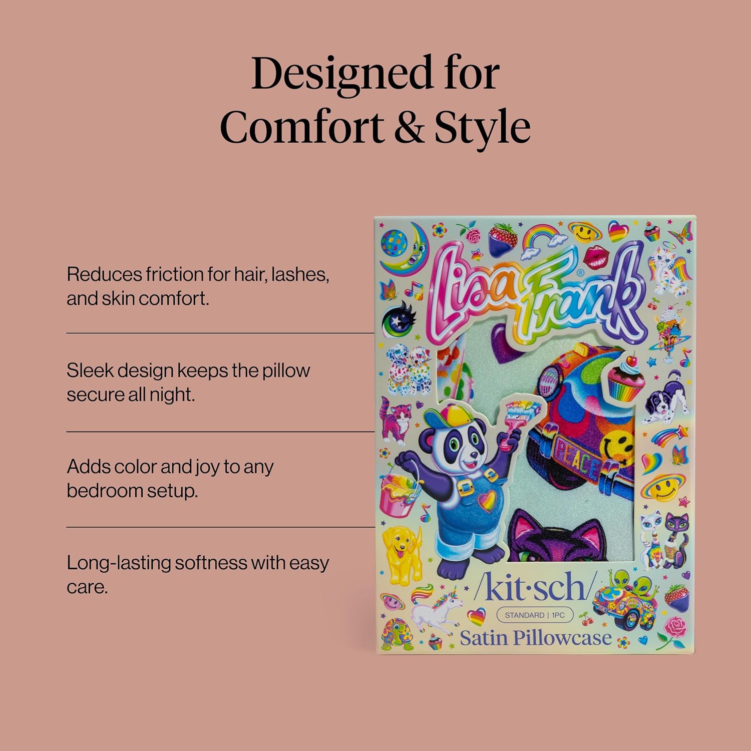 Thumbnail 3 de Lisa Frank x Kitsch Satin Pillowcase with Zipper (19x26) – Cooling, Hair & Skin Benefit Pillowcase