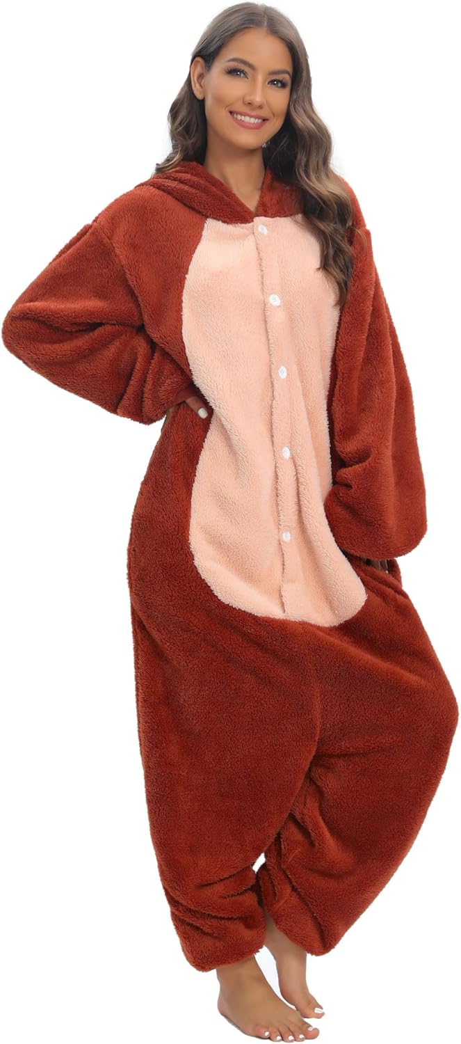 Thumbnail 6 de chuangminghangqi Lustiger Tier-Einteiler mit Knopfleiste – Kuscheloverall für Damen, Winterplüsch