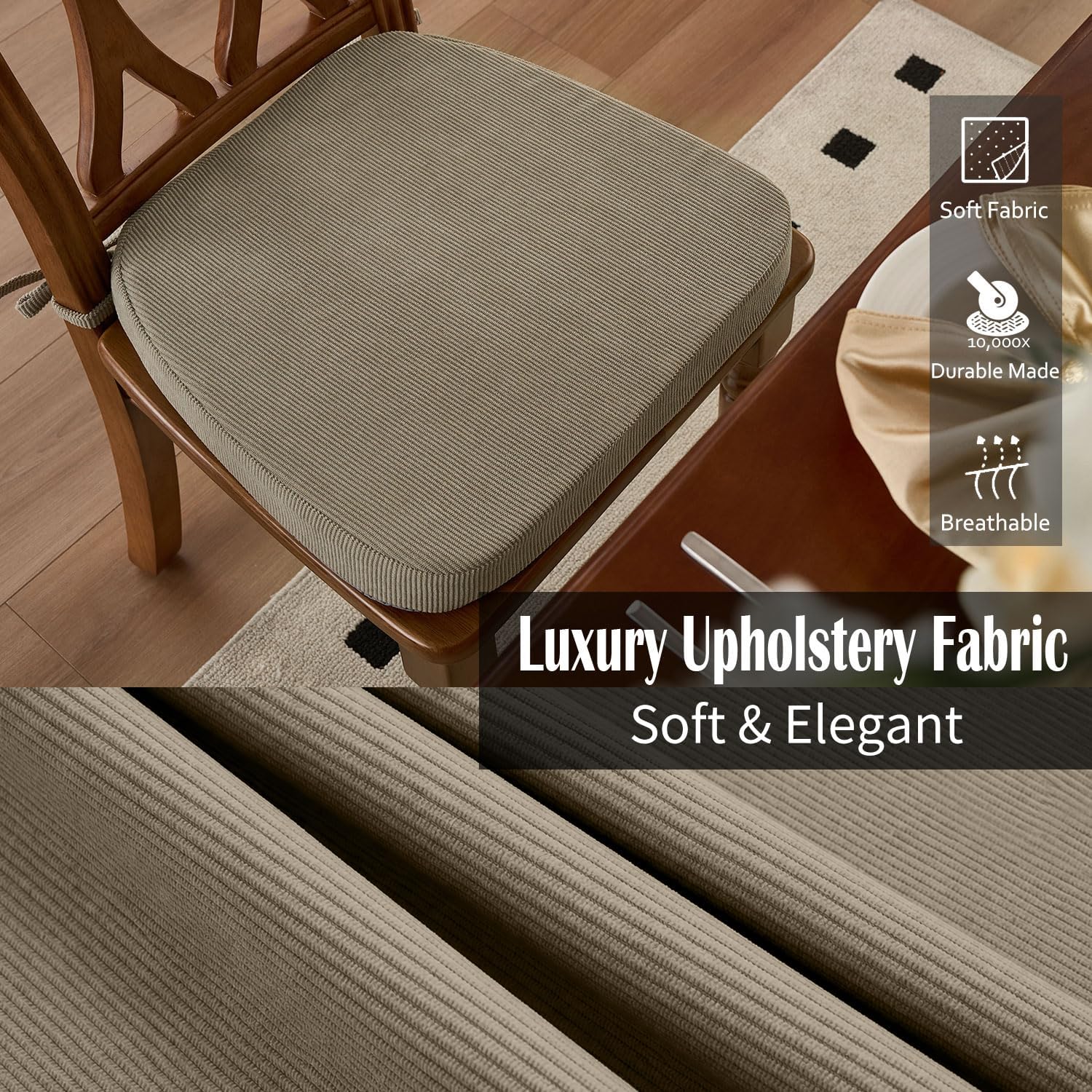 Detalle de Nobildonna YD1716 Dining Chair Cushions, Khaki, 17" x 16", Set of 2