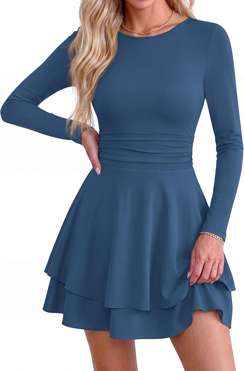 Detalle 2 de PRETTYGARDEN Long Sleeve Mini Dress, Crewneck