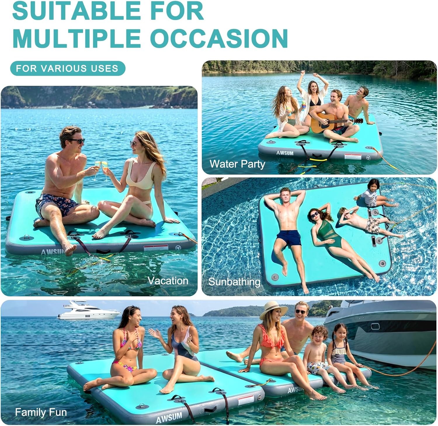 Thumbnail 1 de AWSUM Inflatable Floating Dock/Air Dock Platform (Non-Slip Surface) for Pool, Beach & Ocean