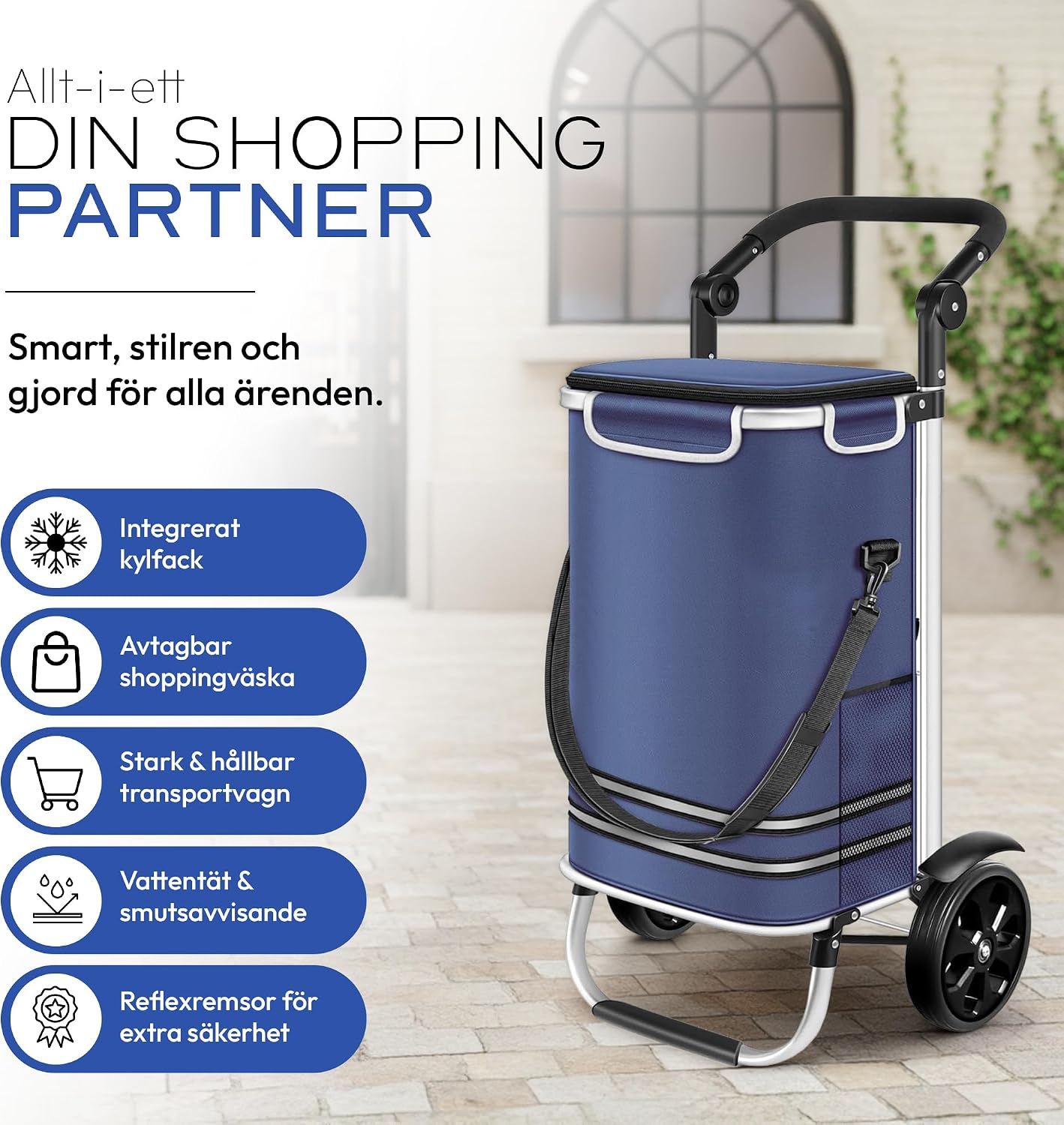 Detalle de Dimono hopfällbar shoppingvagn, 56 liter, med kylfack och avtagbar väska