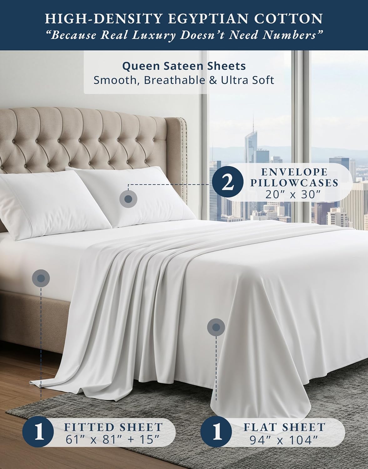 Thumbnail 1 de Egyptian Cotton Sheets Queen 4-Piece Set
