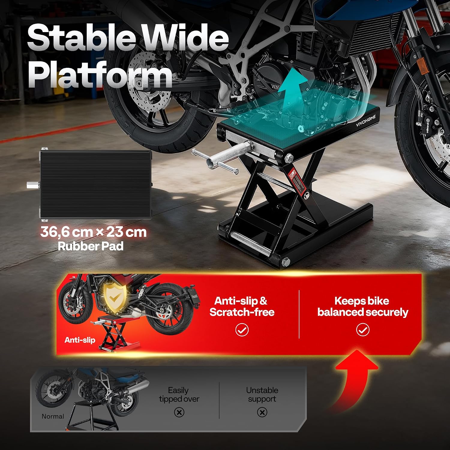 Detalle 2 de VIVOHOME Motorcycle Scissor Lift Jack – Height Adjustable Heavy Duty Steel Stand (500kg capacity)