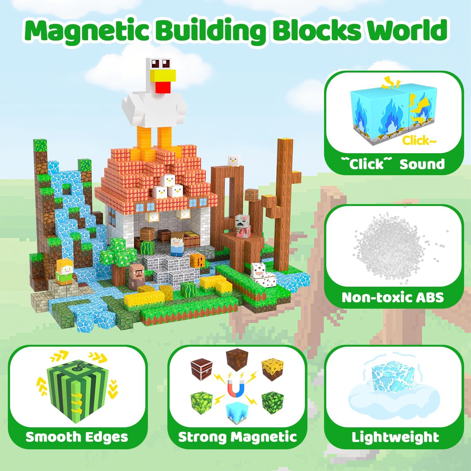 Thumbnail 4 de Magnetische Bausteine Bauspielzeug – 150 Pcs mit 41 Designs und Geschichtenbuch (Hühnerstall)