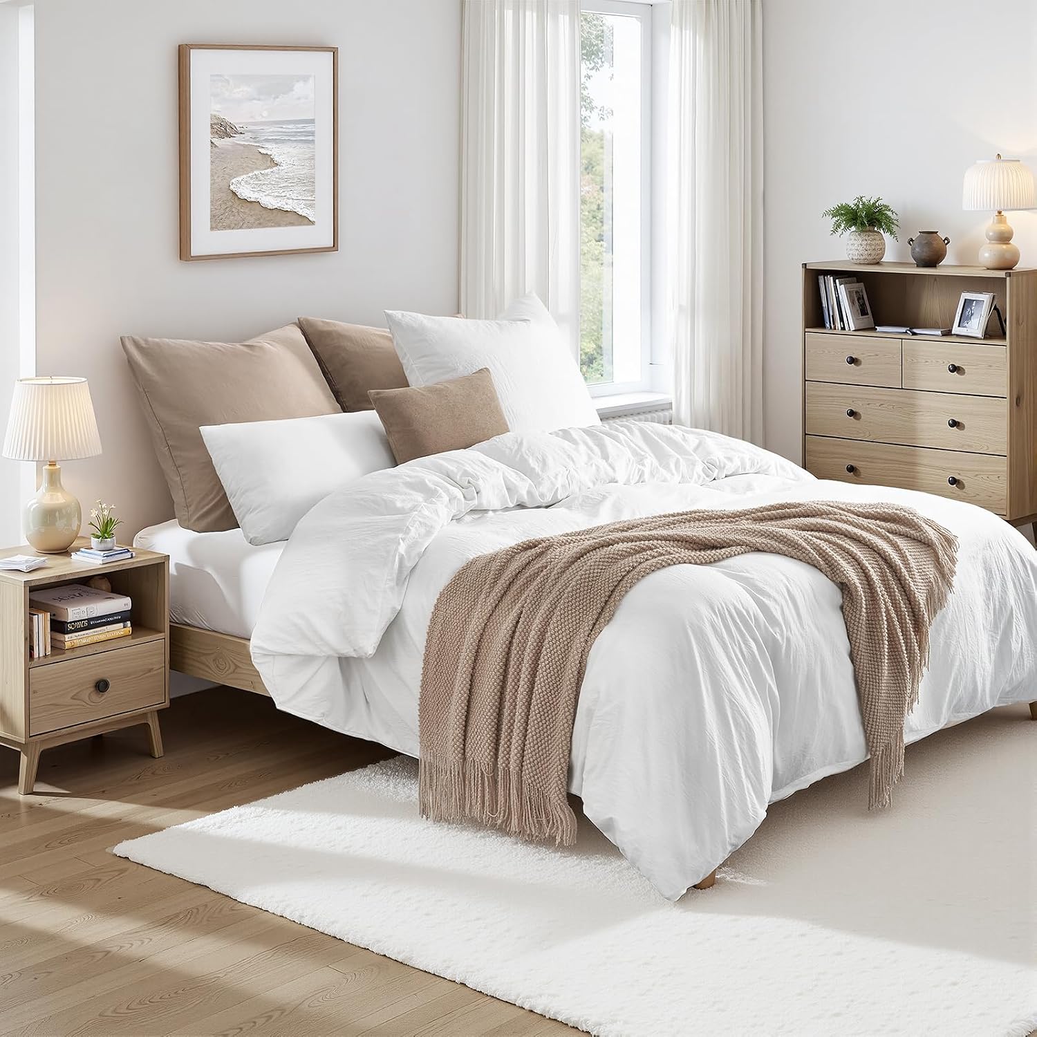 Detalle de Duvetnova Super King Size Duvet Cover Set – White, Ultra-Soft Microfibre with Zipper Closure (260 x 220 cm) + 2 Pillowcases