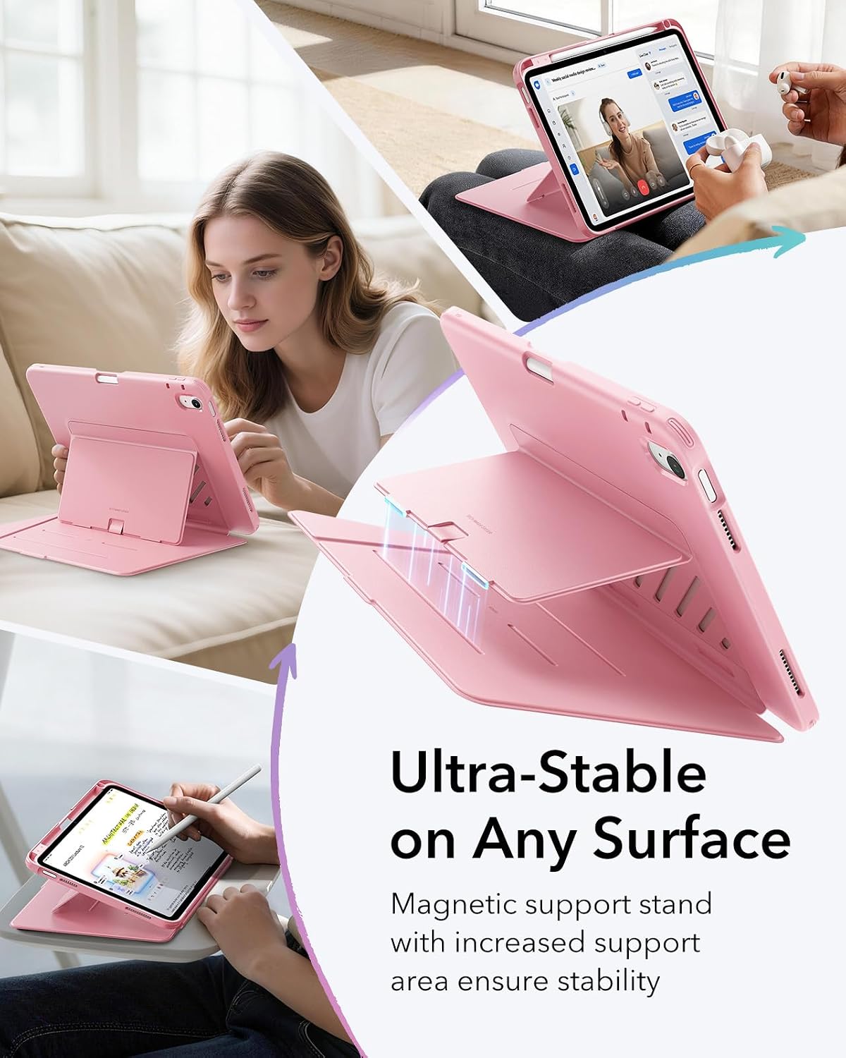 Thumbnail 4 de ESR Coque pour iPad 11e génération / iPad 10e génération (série Flip) avec support vertical et porte-stylet, coloris rose