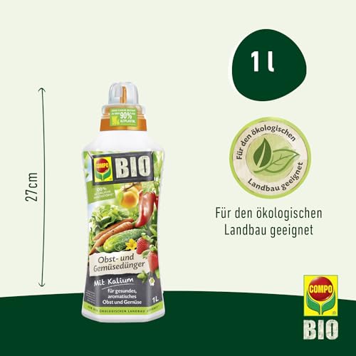 Detalle de COMPO BIO Obst- und Gemüsedünger, 1 L – Natürlicher Flüssigdünger für gesundes Wachstum und aromatische Erträge