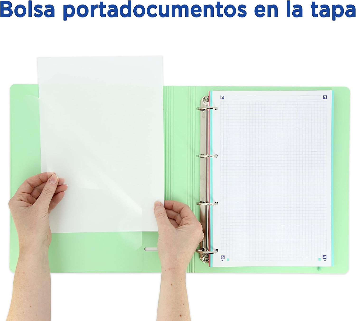 Thumbnail 1 de Oxford Live & Go Classeur à 4 anneaux A4+ avec planche magnétique amovible et recharge quadrillage 5x5 – vert