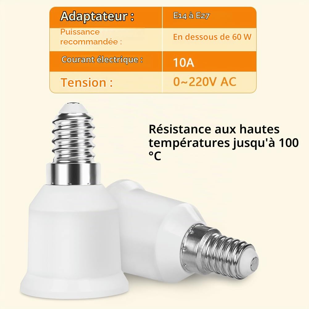 Detalle de AUAUY E14-naar-E27-fittingadapter, 4 stuks, tot 60 W, wit