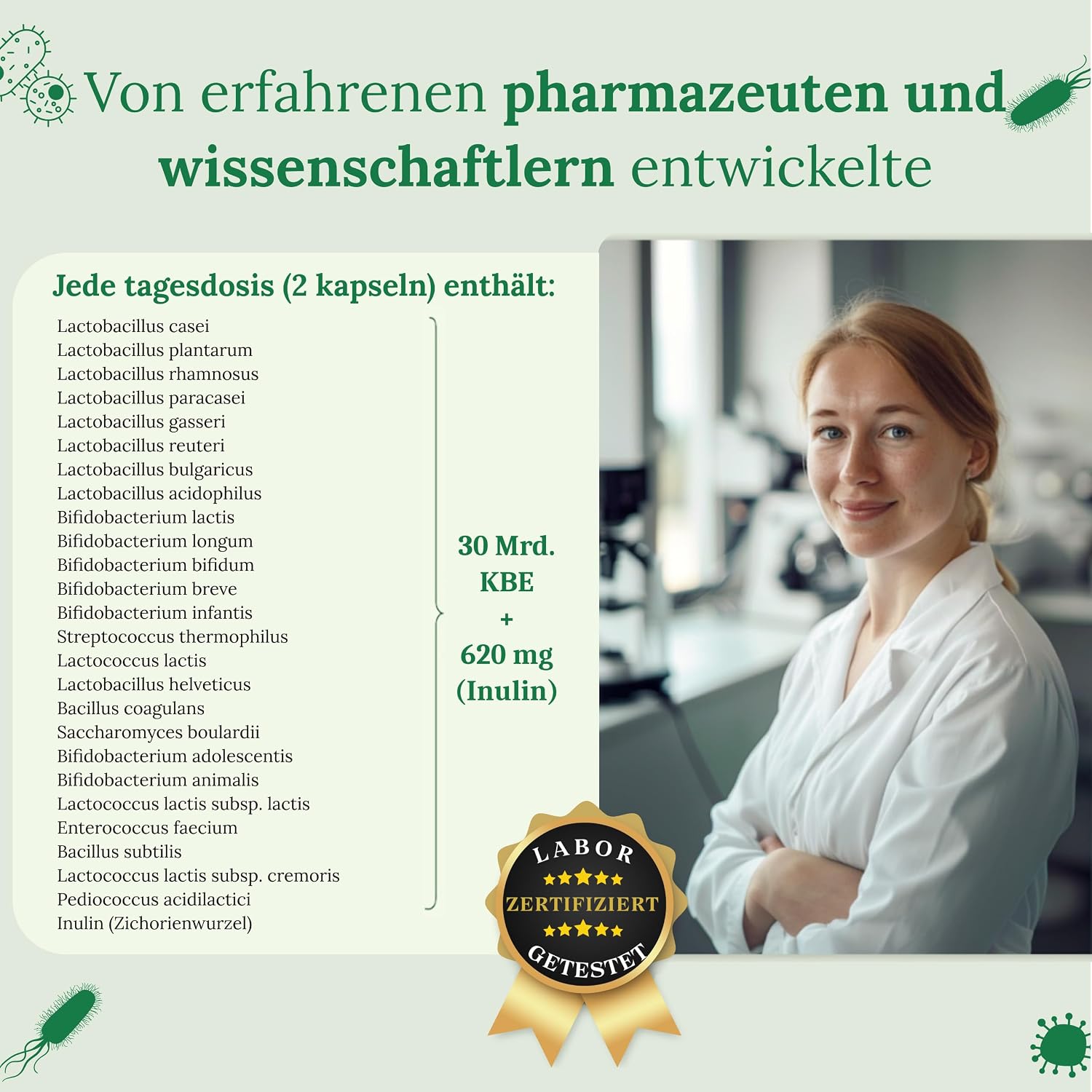 Detalle de Probioc Kulturen Komplex – 25 Bakterienstämme + Inulin, 180 Kapseln, magensaftresistent