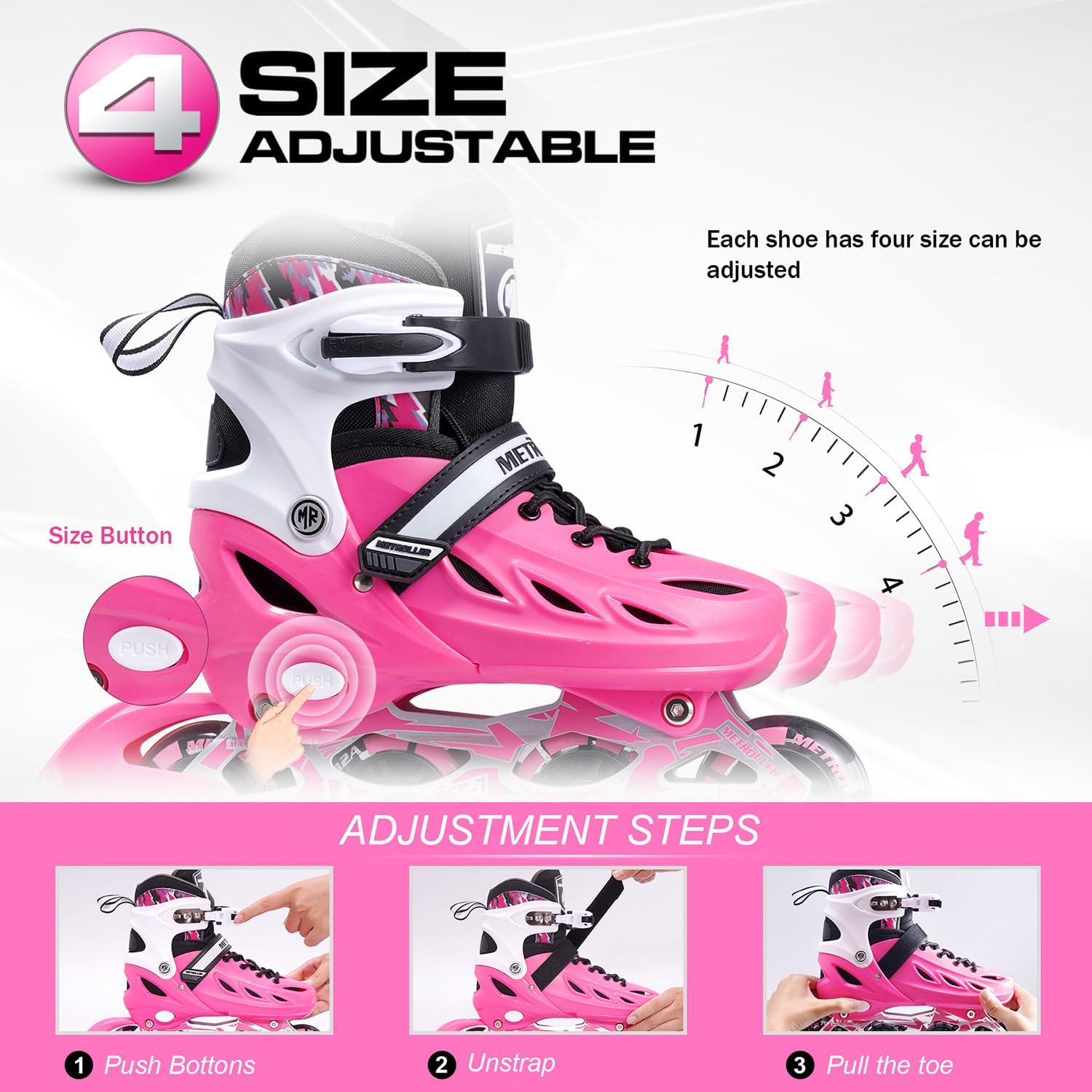 Thumbnail 2 de METROLLER Inline Skates for Kids & Adults (4 Adjustable Sizes) with Light-Up Wheels