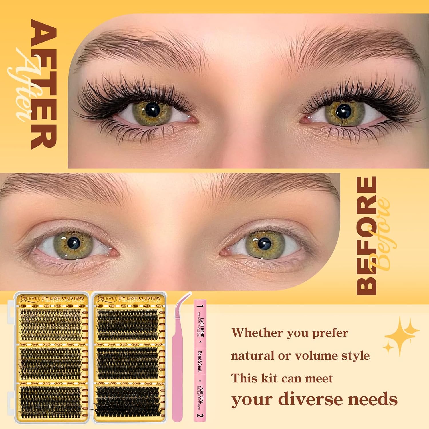 Thumbnail 3 de QUEWEL Wimpern-Extensions-Set – Gemischte Lash Clusters (10–18 mm) inkl. Bond, Seal & Pinzette