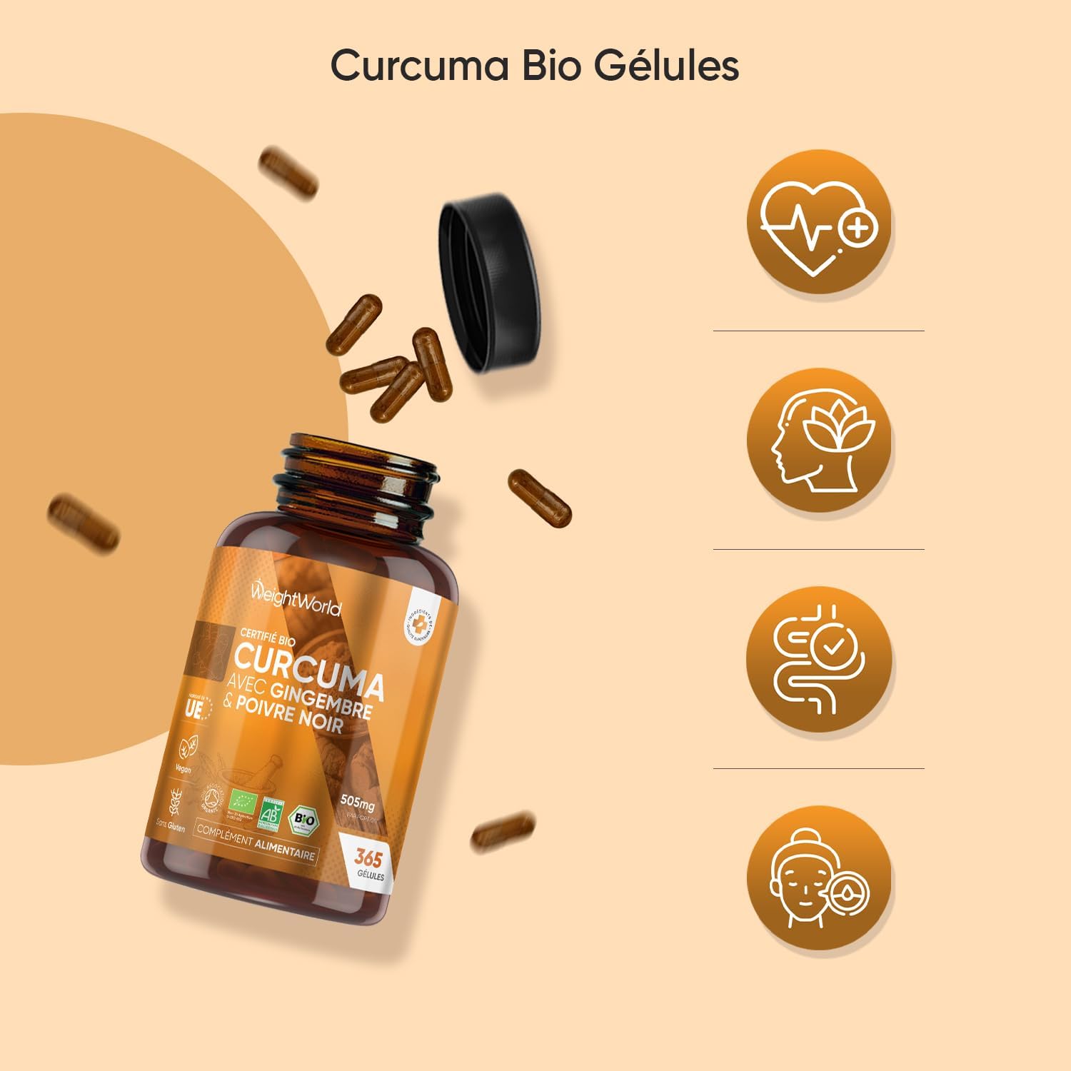 Thumbnail 6 de Curcuma Bio en gélules (curcumine, poivre noir & gingembre) – 365 gélules vegan