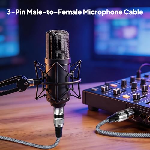 Detalle de Elebase XLR Microphone Cable 2Pack 2M/6.6FT: Durable M‑to‑F Cables for Everyday Audio