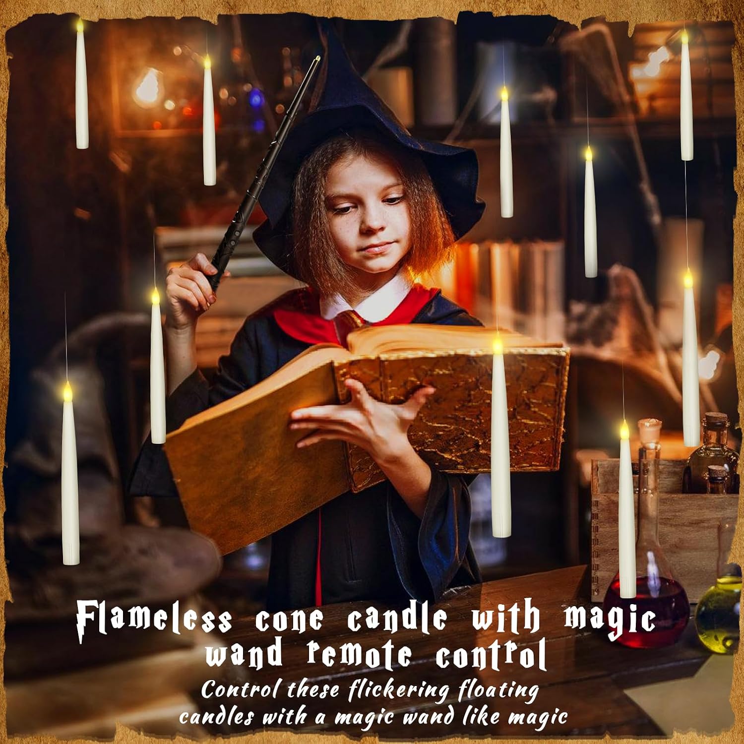 Detalle de Boribim 20-Piece Floating LED Candles with Wand Remote, Flickering Warm Light
