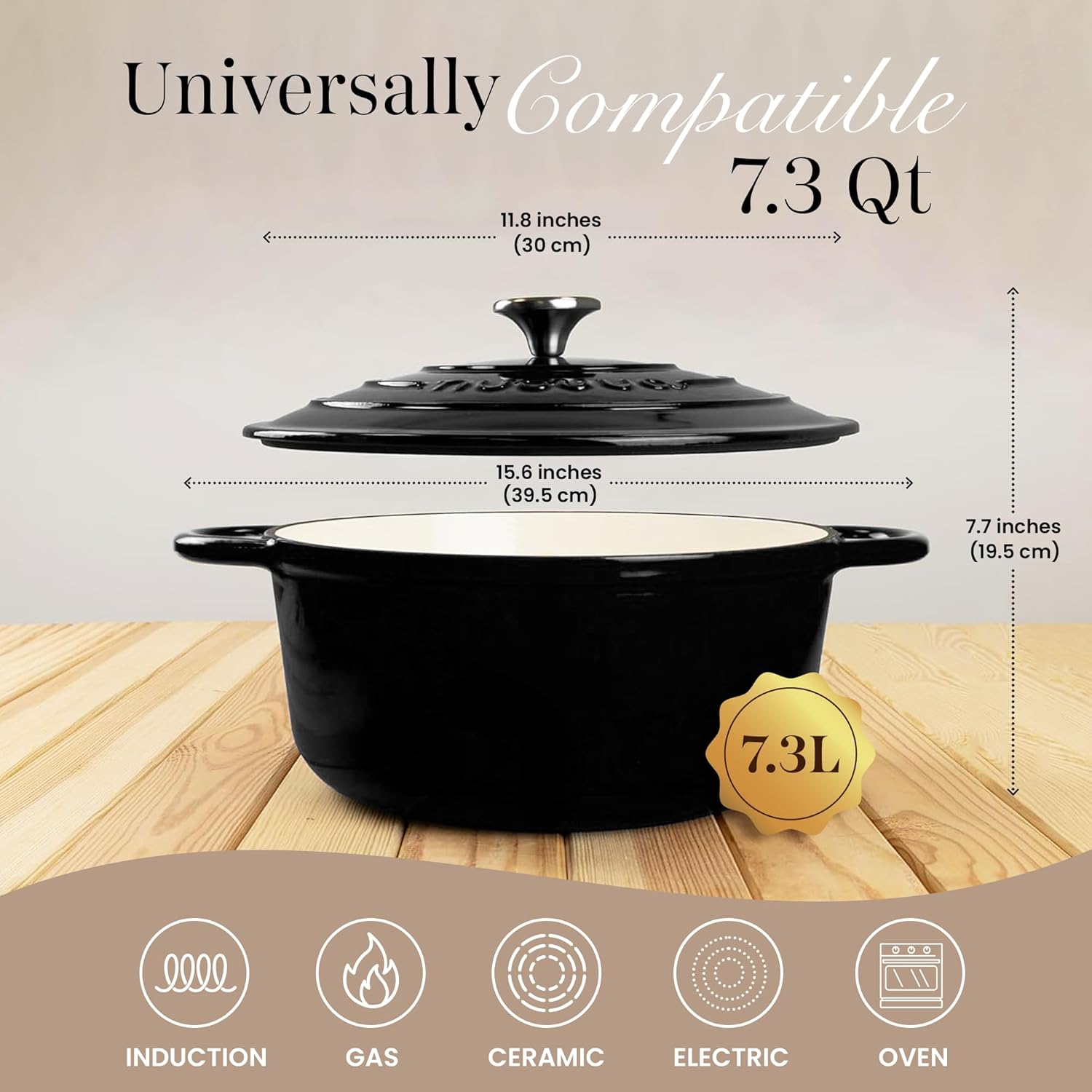 Thumbnail 1 de Nuovva enamelled cast iron Dutch oven with lid, 7.3 quart (30cm) black casserole pot