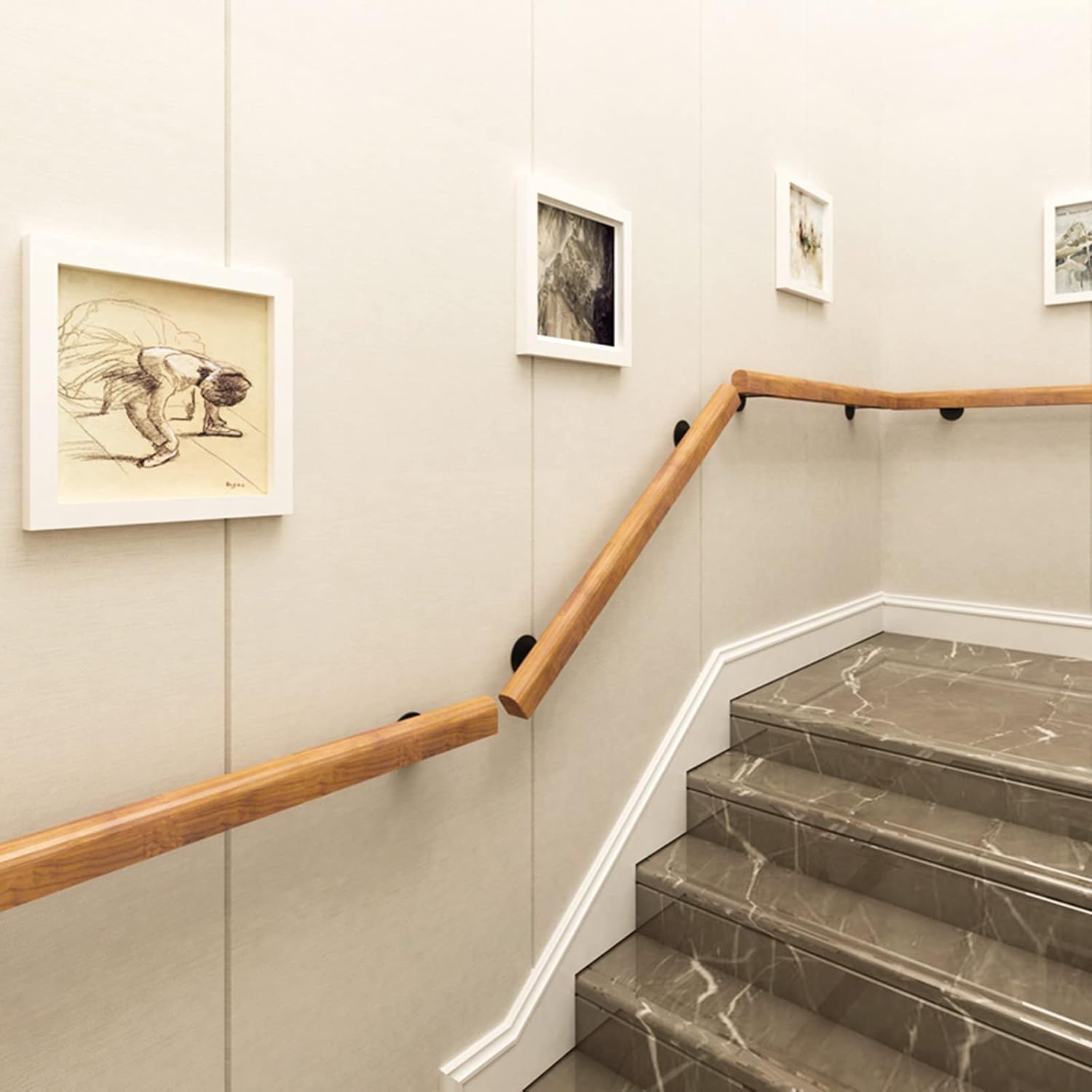 Detalle de JuneFanwei 2FT Wooden Stair Handrail, Pine Rail with Stainless Steel Brackets