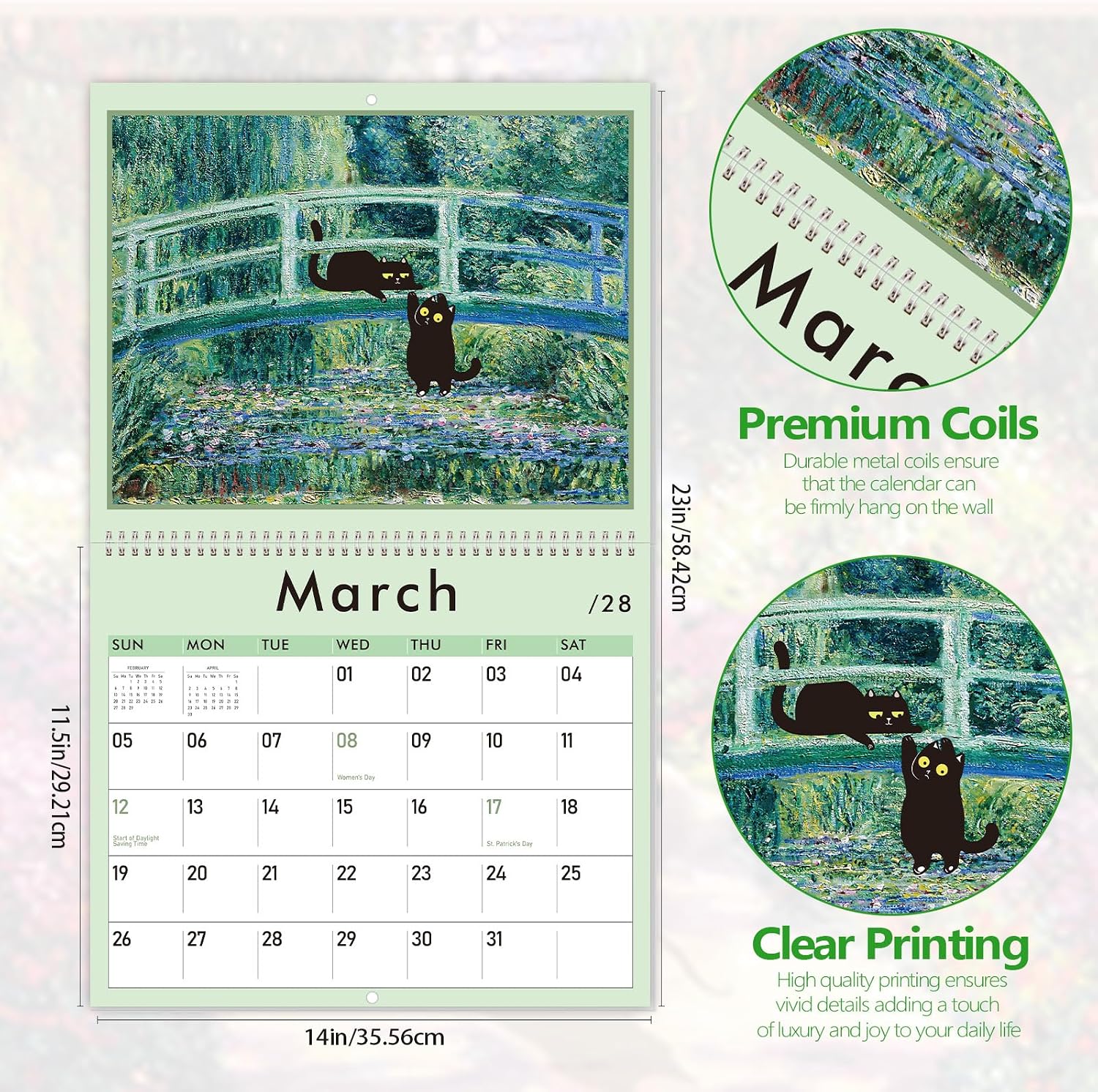Detalle 2 de GuassLee Cat Wall Calendar 14" x 23