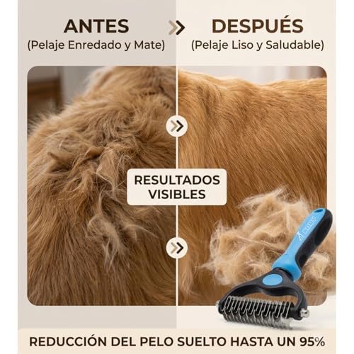 Thumbnail 5 de Cepillo KORY para perros y gatos: deslanador y quita pelos para pelo largo y corto (azul)