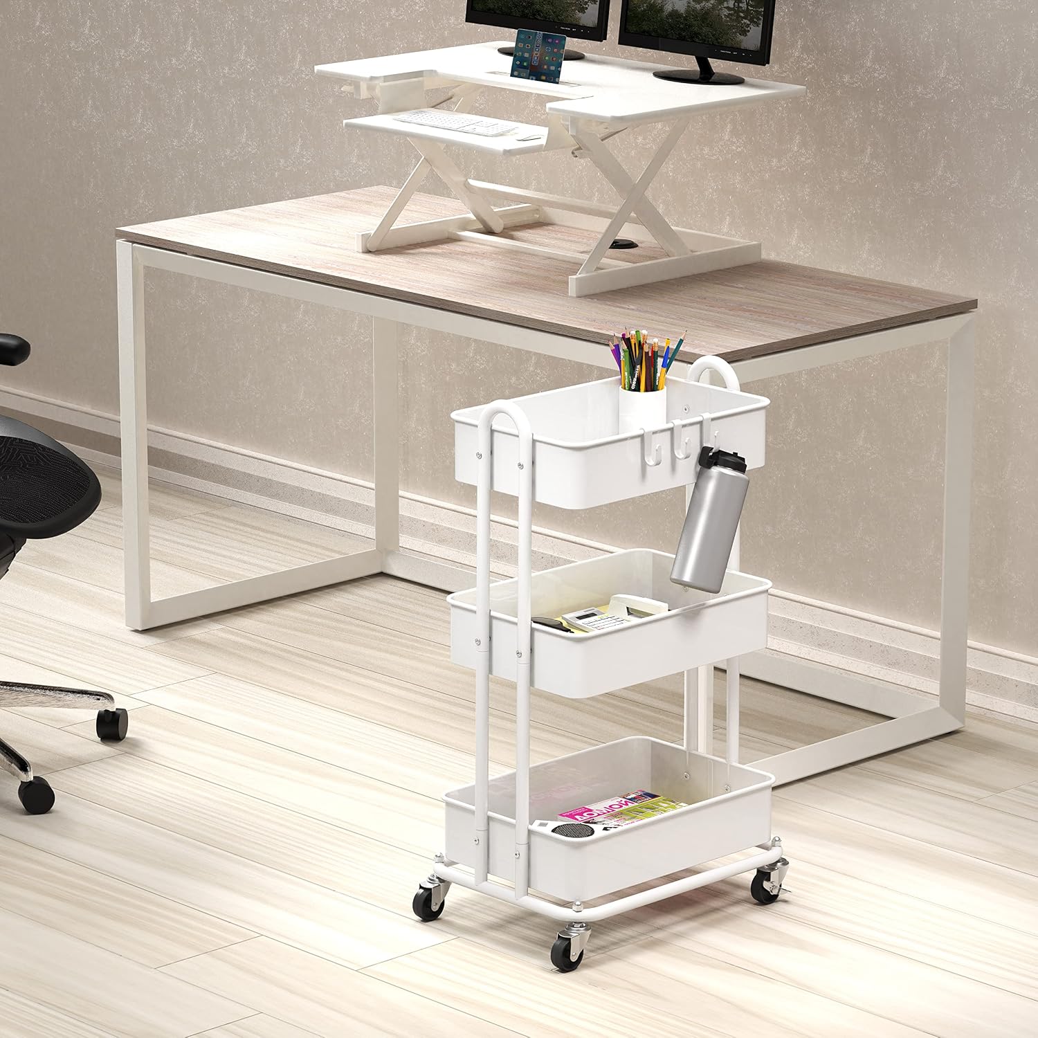 Thumbnail 3 de Simple Houseware CB-10C-2 3-Tier Metal Utility Cart, White, Locking Casters