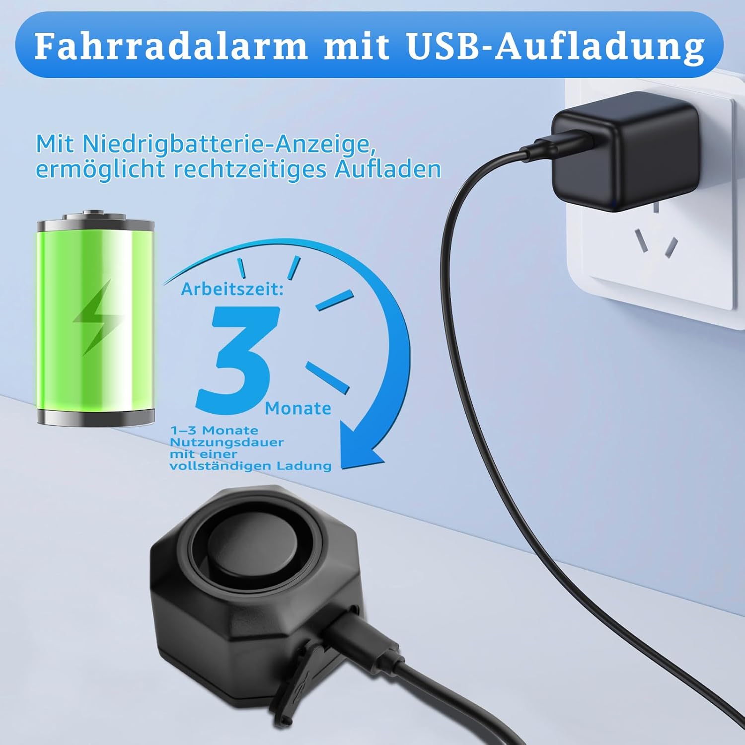 Thumbnail 4 de NineLeaf Fahrrad-Alarmanlage mit USB & Halterung – 110 dB, wasserdicht (IP54) und mit Fernbedienung