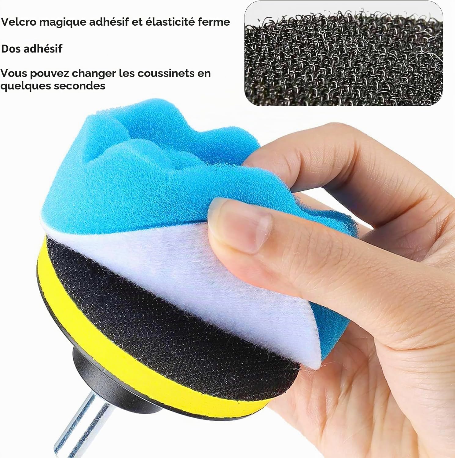Detalle de BASVII 31 Kit Polissage Voiture – 25 pièces, pad 80 mm et tampons laine, adaptable perceuse