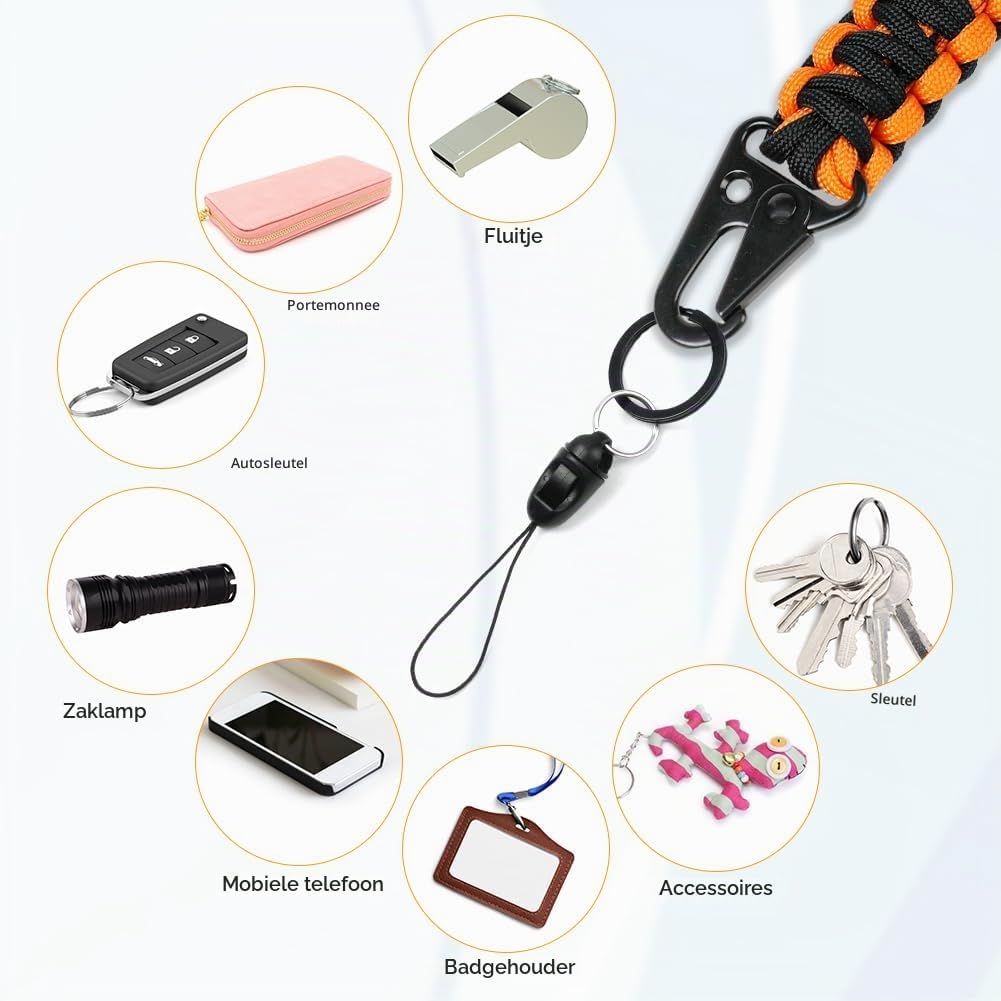 Detalle 1 de Vicloon gevlochten paracord-nekband, 2-pack met karabijnhaak