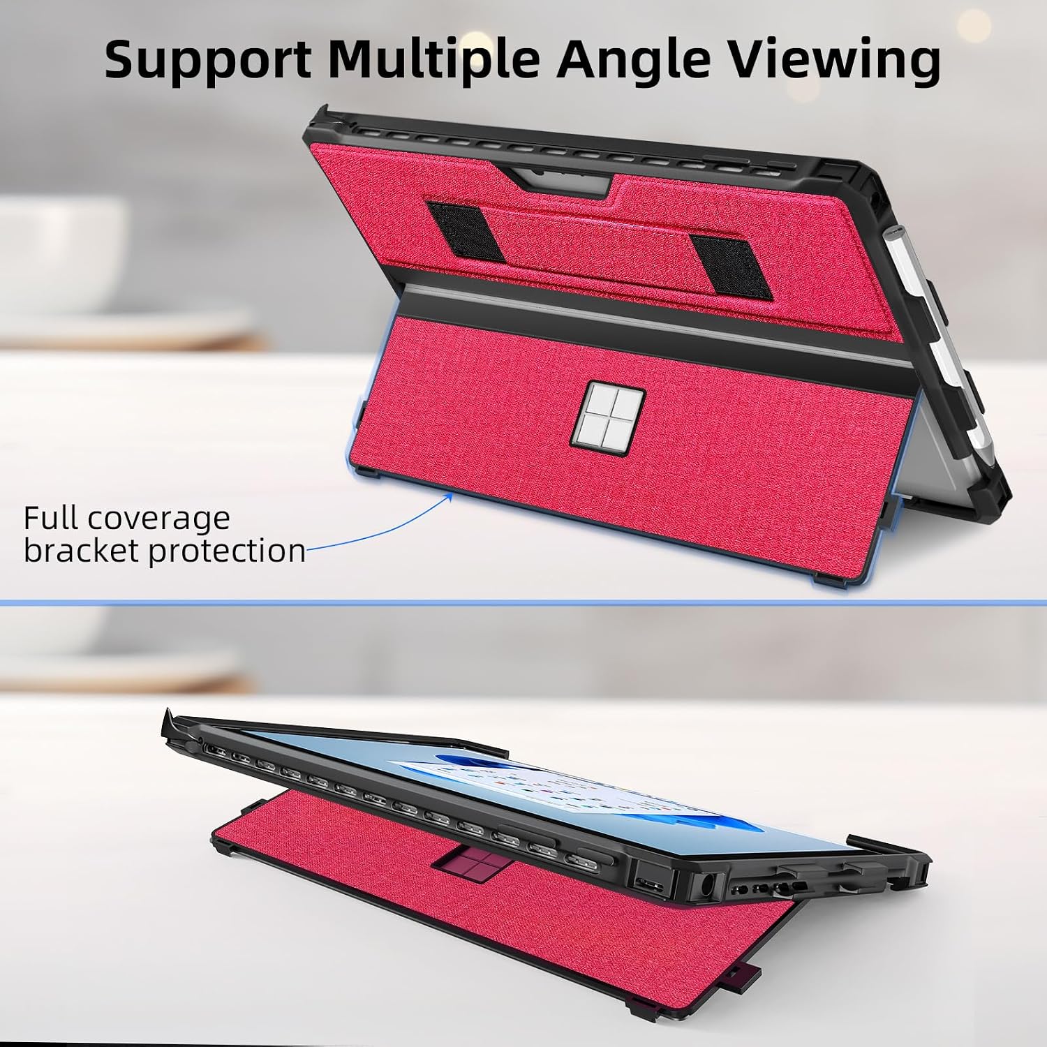Detalle de SSS·GRGB Protective Case for Microsoft Surface Pro 7+/7/6/5/4/Pro LTE 12.3-Inch – Slim Rugged Cover with Hand Strap (Red)
