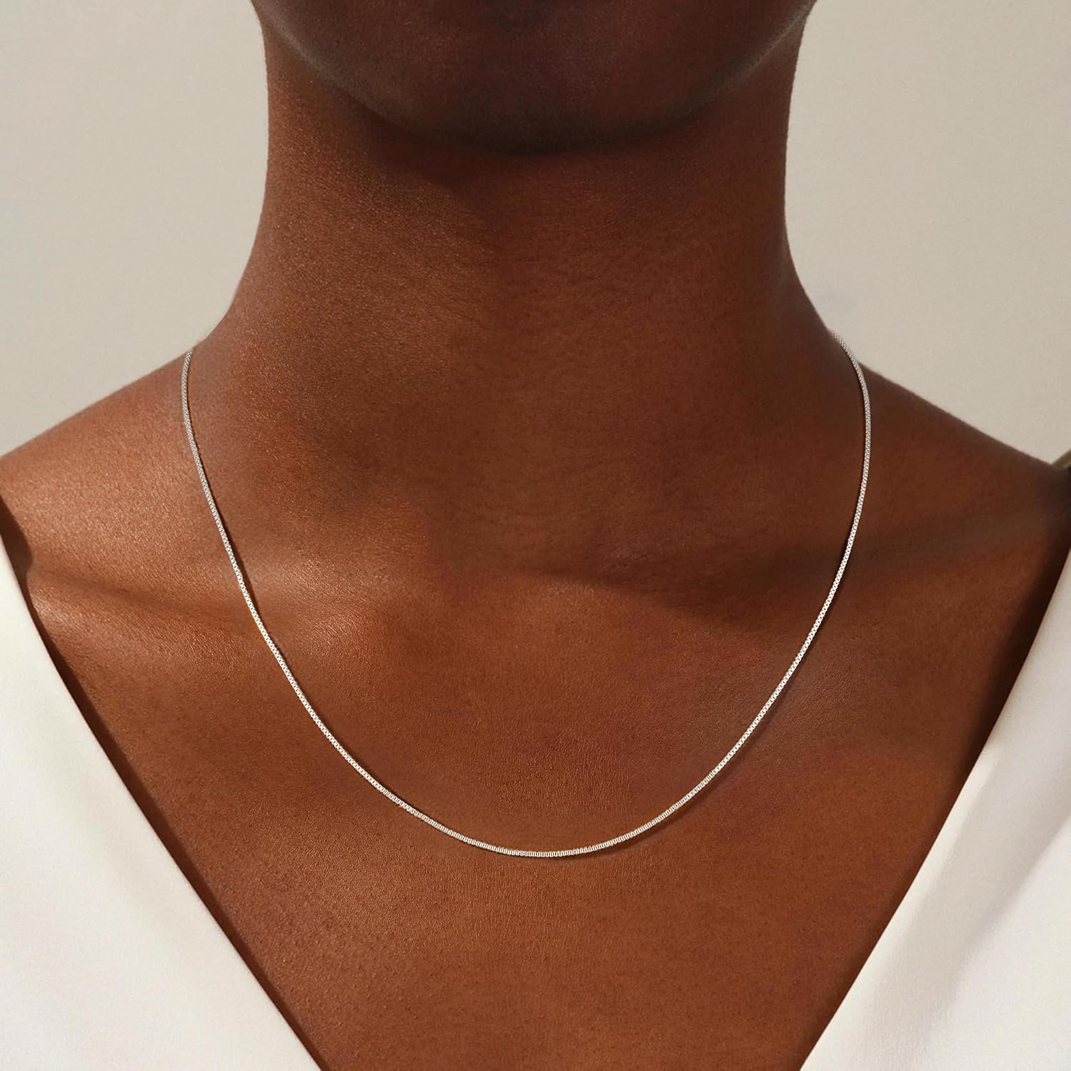 Detalle de SLOONG Kette Silber 925 Damen Boxkette 0,8 mm – Halskette ohne Anhänger in 41/46/51/56/61 cm