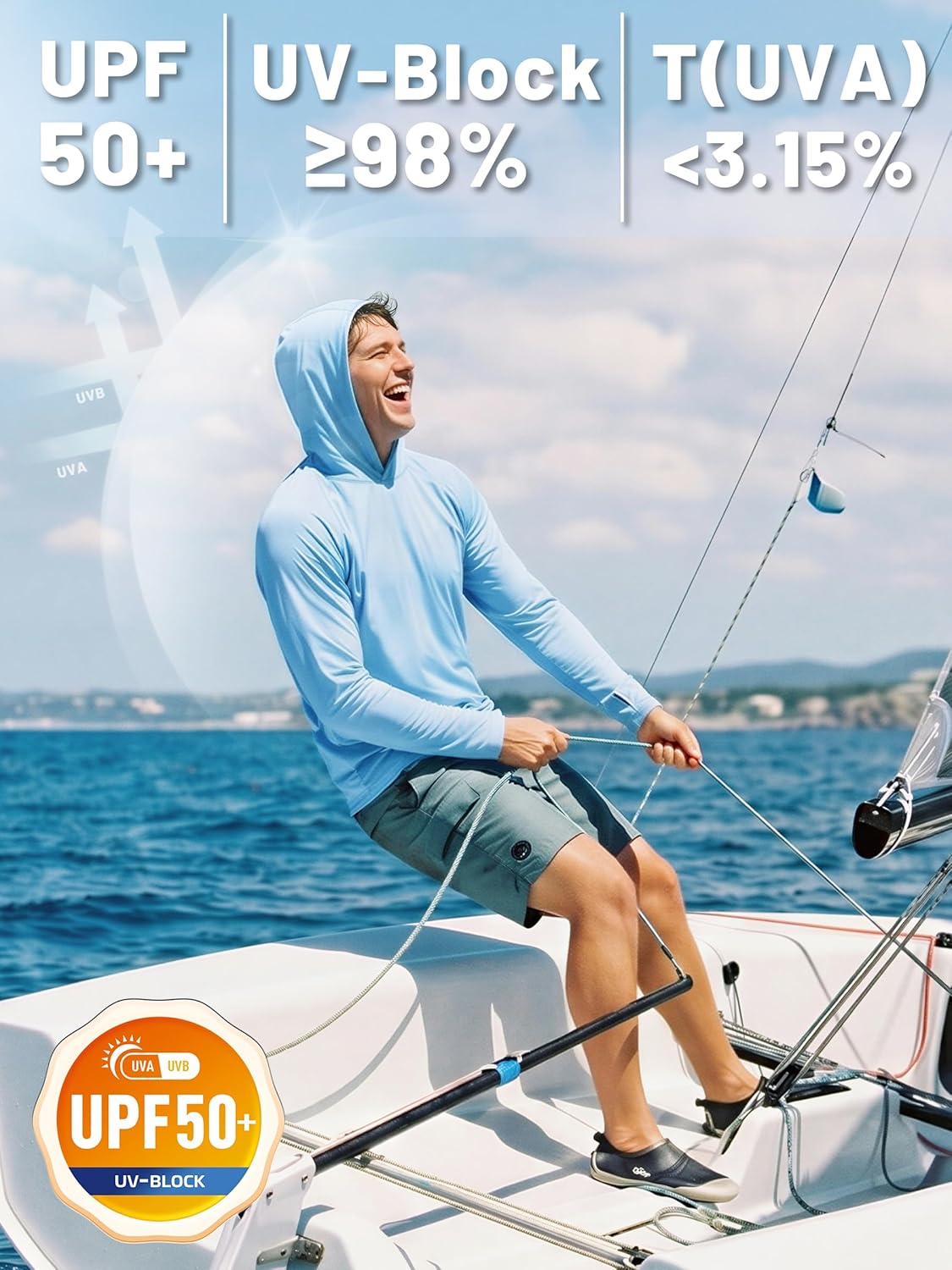 Thumbnail 2 de TACVASEN Herren UV-Schutz Hoodie mit Kapuze (UPF 50+, Quick Dry, Daumenlöcher)