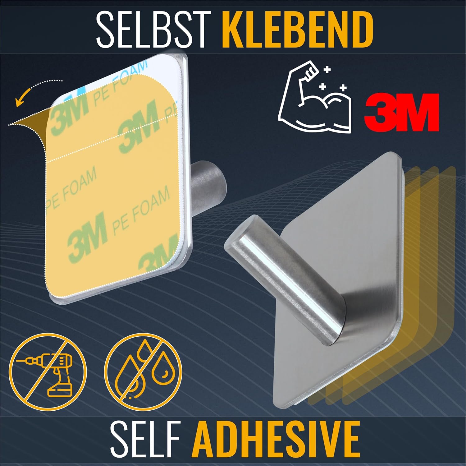 Thumbnail 2 de RICOO MH021-1: Ganci adesivi in acciaio inox per bagno e cucina, montaggio a parete senza fori