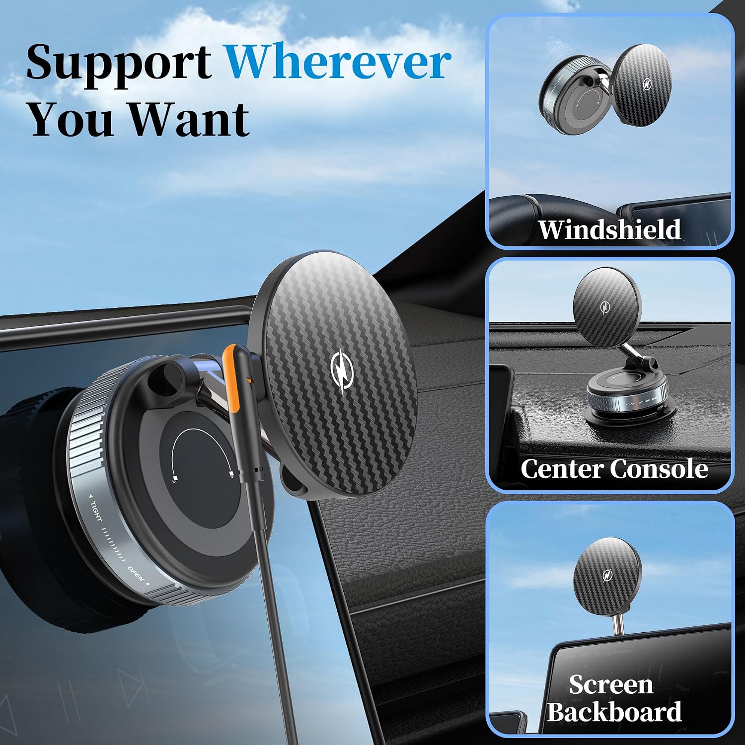 Thumbnail 3 de PlusAcc Vacuum Magnetic Car Phone Holder 15W