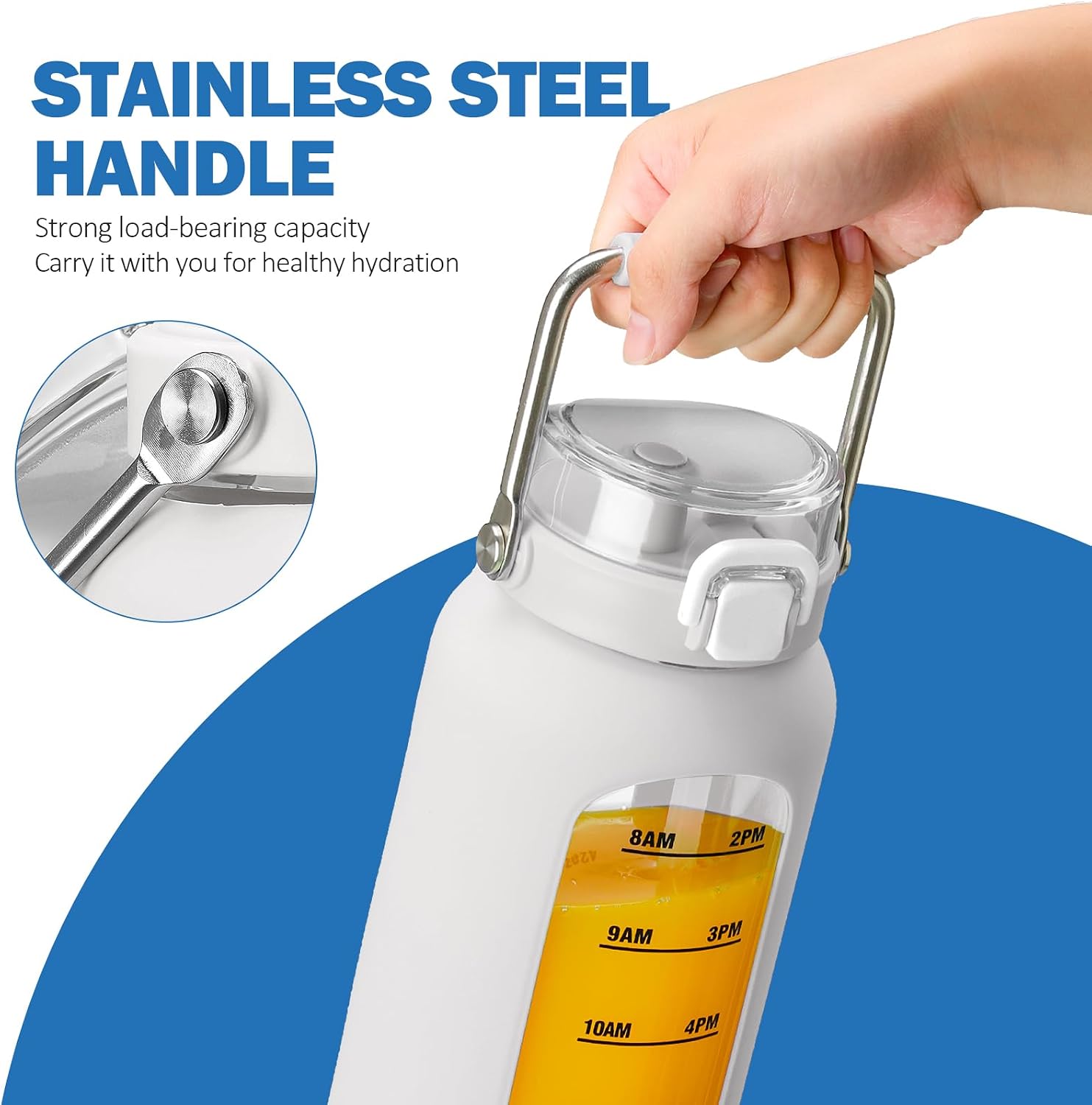 Detalle de BLUEGO BLG-64HL-White vattenflaska i borosilikatglas, 2 000 ml