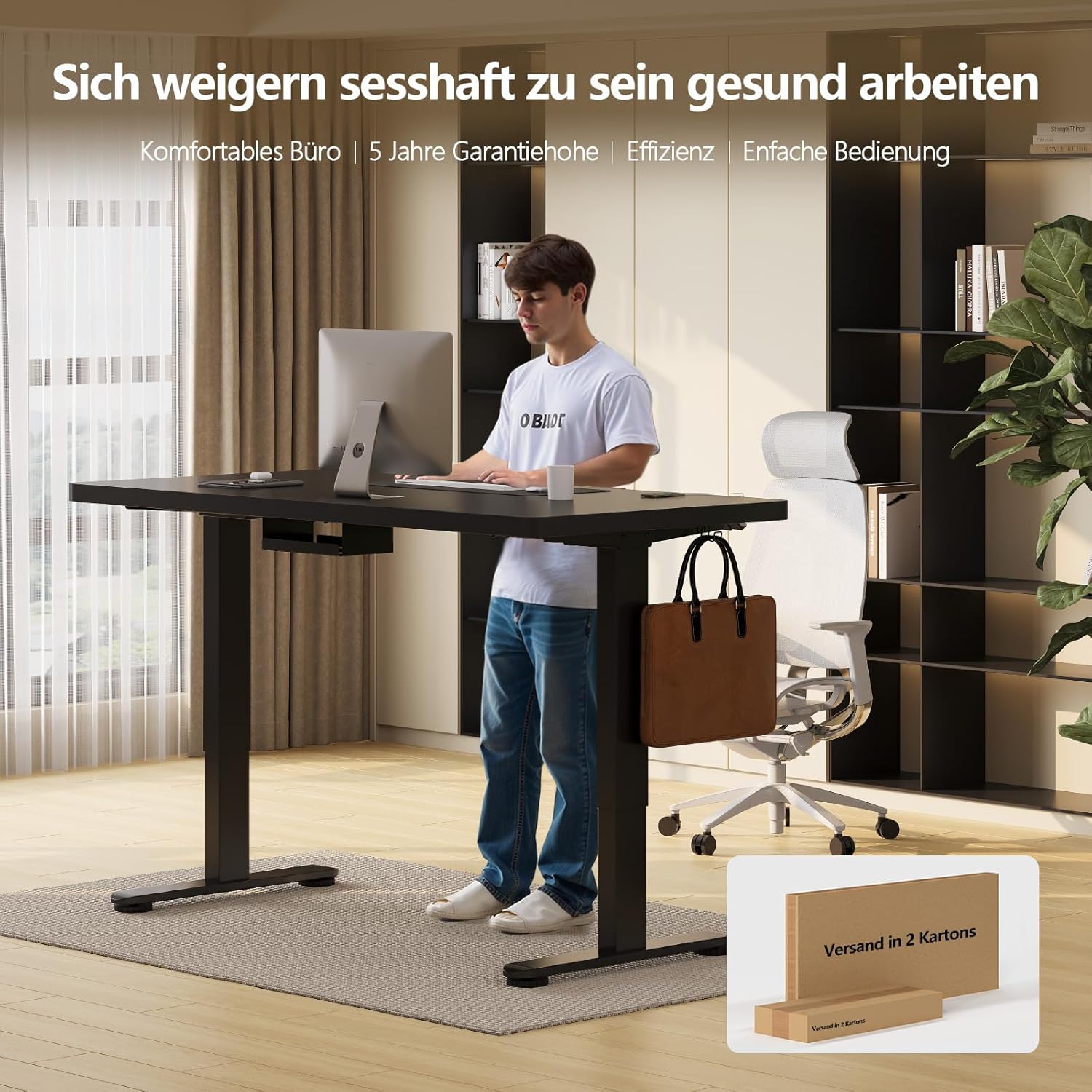 Thumbnail 1 de TRIUMPHKEY höhenverstellbarer Schreibtisch mit Dualmotor, 200x80 cm, Touchscreen & USB-A (schwarz)
