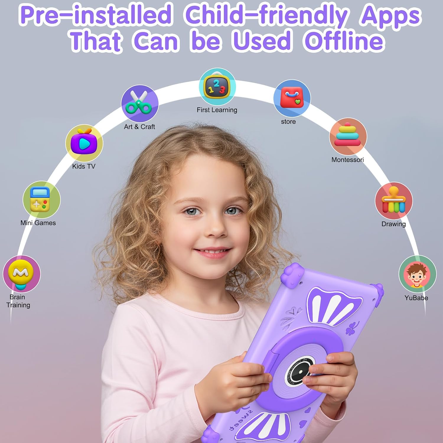 Detalle de ascrecem Kinder Tablet 7 Zoll mit Android 15, 6 GB RAM, 32 GB Speicher & WiFi 6 (lila)
